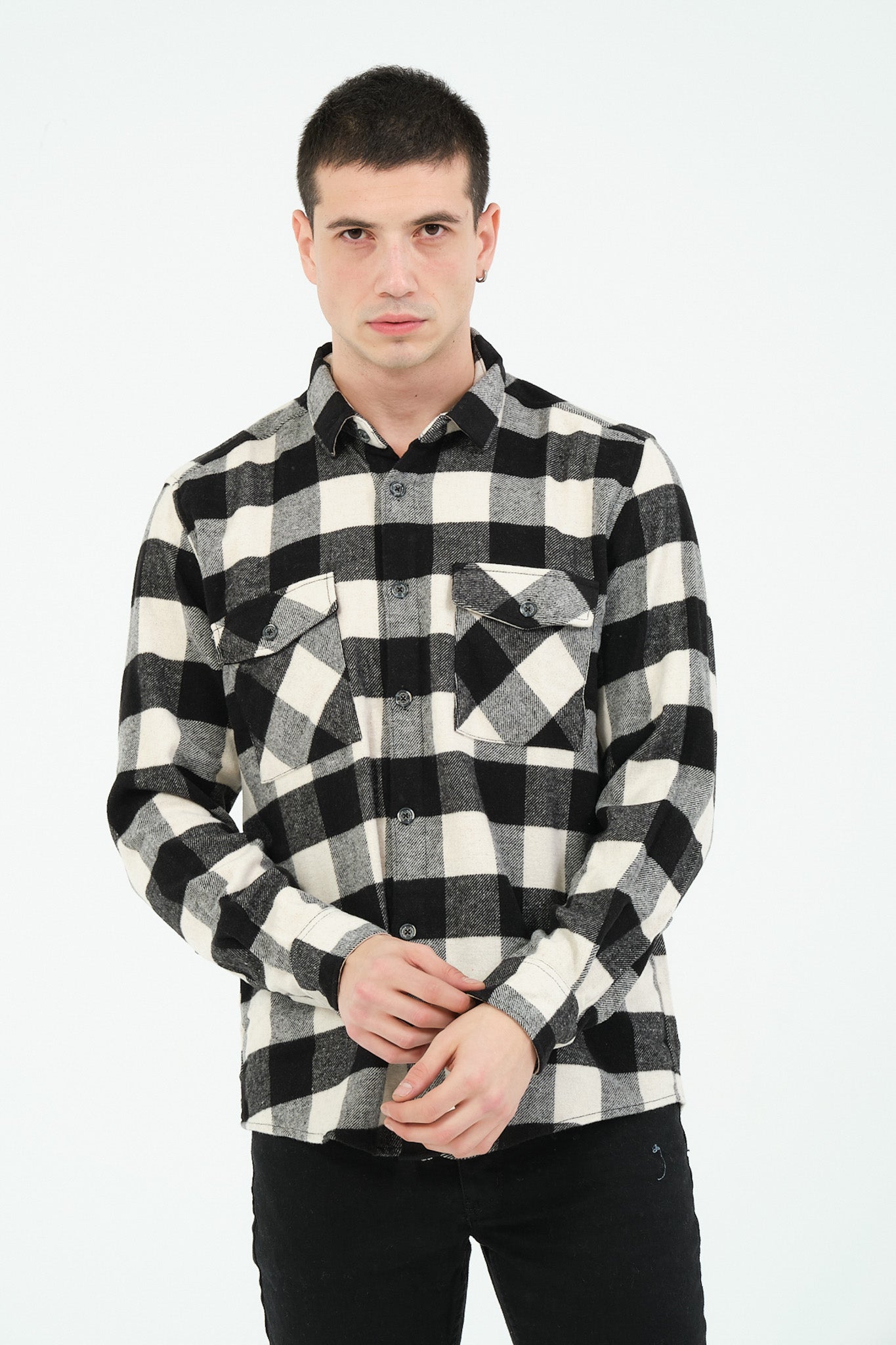 Cosplay Erkek Rahat Kesim Ekose Oduncu Flanel Gömlek - Kalın %100 Pamuk Çift Cep Kışlık