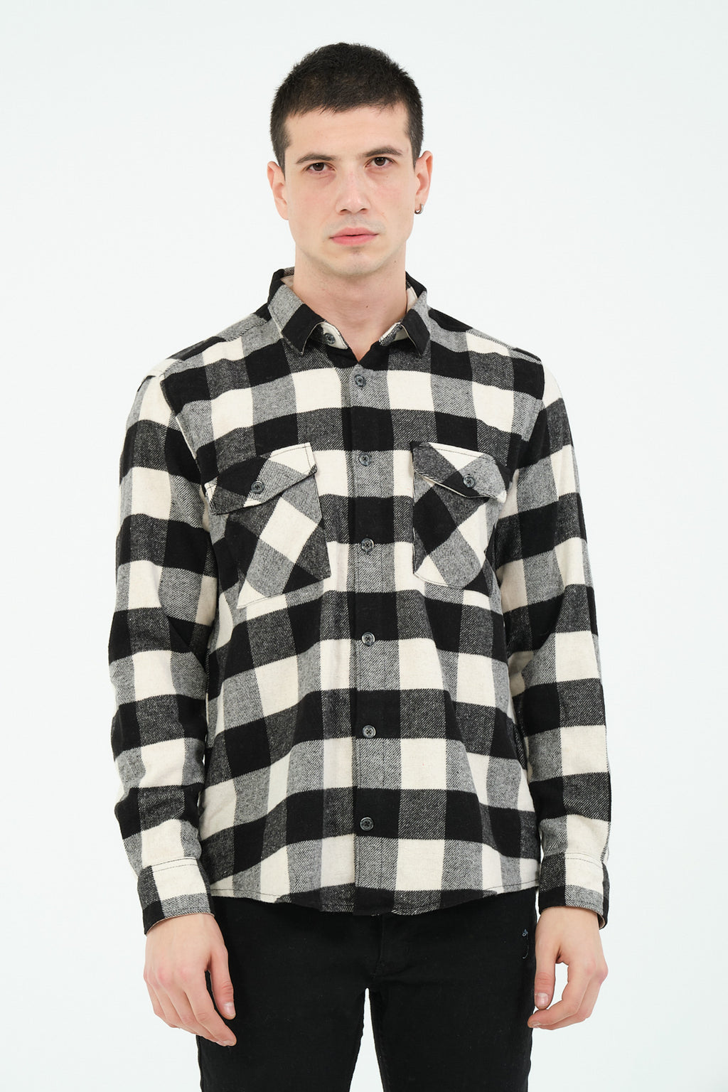 Cosplay Erkek Rahat Kesim Ekose Oduncu Flanel Gömlek - Kalın %100 Pamuk Çift Cep Kışlık