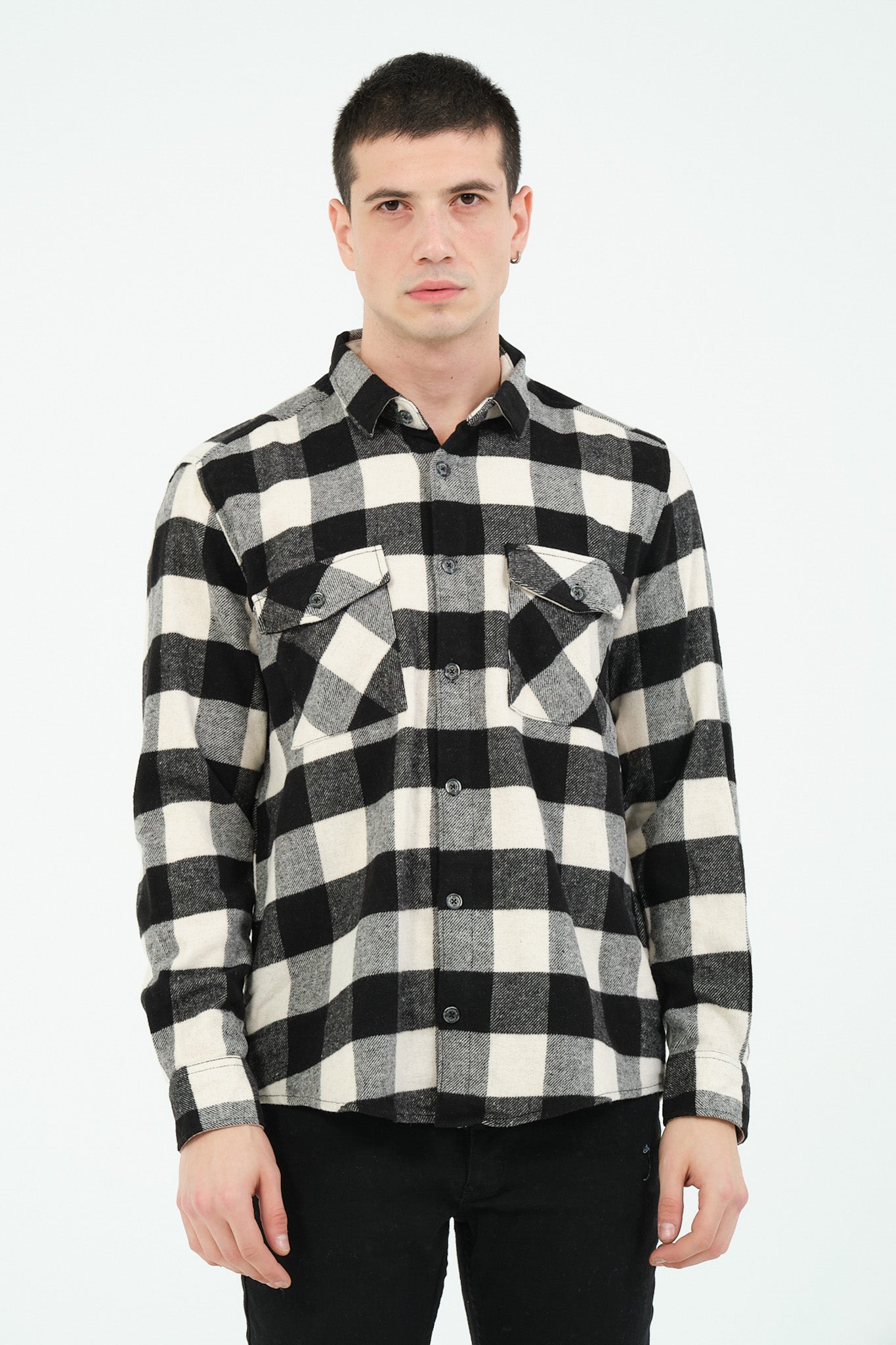 Cosplay Erkek Rahat Kesim Ekose Oduncu Flanel Gömlek - Kalın %100 Pamuk Çift Cep Kışlık