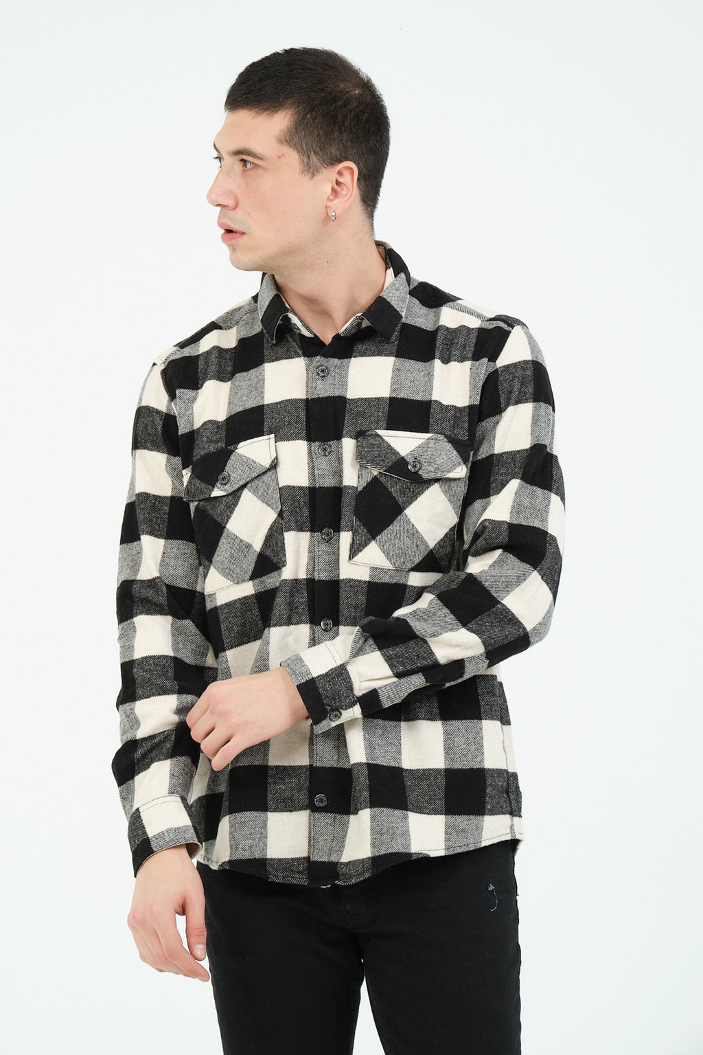 Cosplay Erkek Rahat Kesim Ekose Oduncu Flanel Gömlek - Kalın %100 Pamuk Çift Cep Kışlık