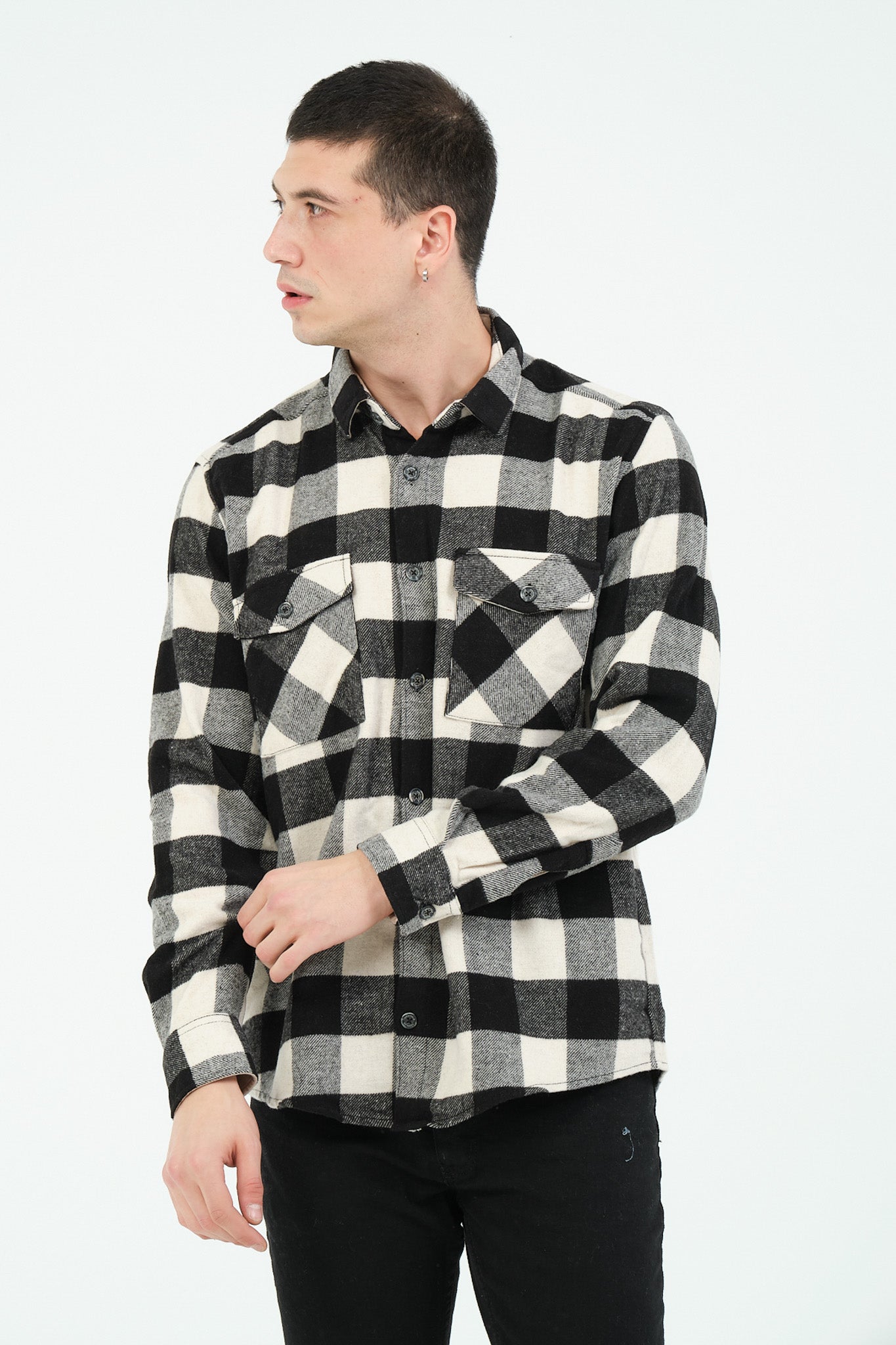 Cosplay Erkek Rahat Kesim Ekose Oduncu Flanel Gömlek - Kalın %100 Pamuk Çift Cep Kışlık