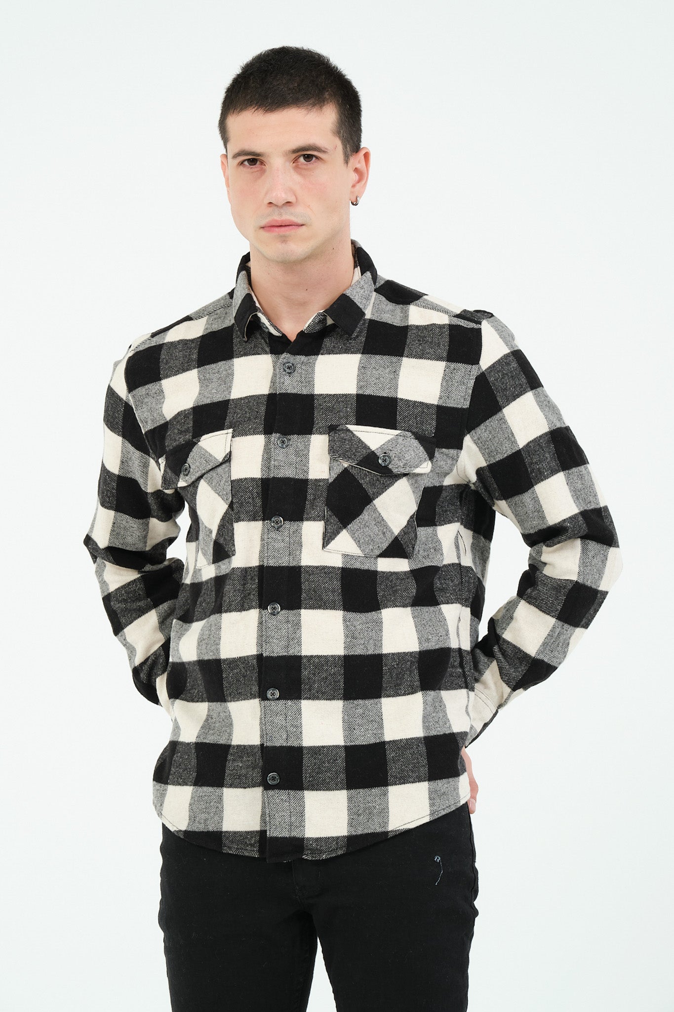 Cosplay Erkek Rahat Kesim Ekose Oduncu Flanel Gömlek - Kalın %100 Pamuk Çift Cep Kışlık