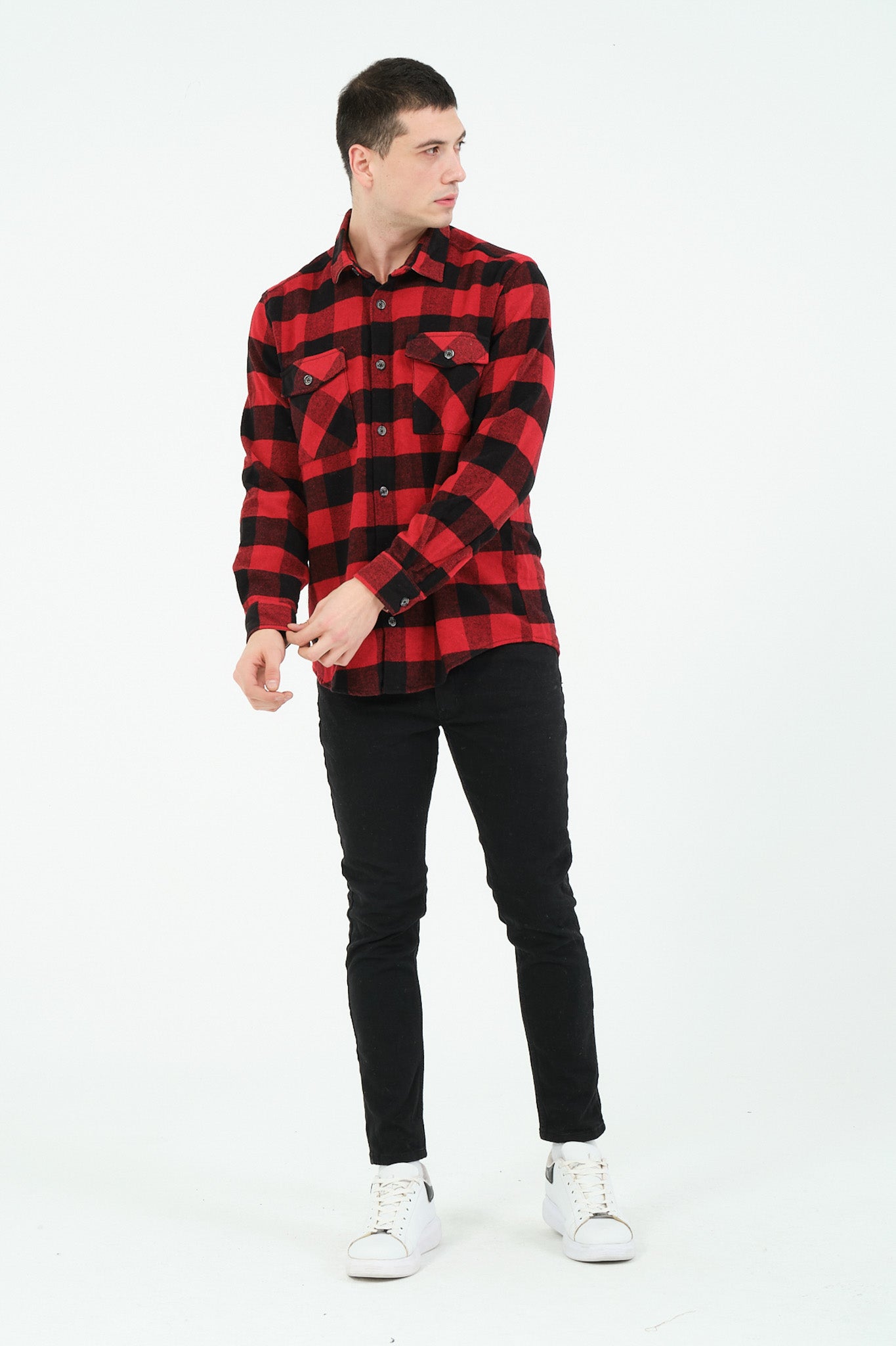 Cosplay Erkek Rahat Kesim Ekose Oduncu Flanel Gömlek - Kalın %100 Pamuk Çift Cep Kışlık