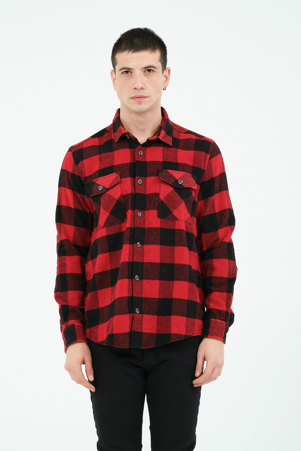 Cosplay Erkek Rahat Kesim Ekose Oduncu Flanel Gömlek - Kalın %100 Pamuk Çift Cep Kışlık