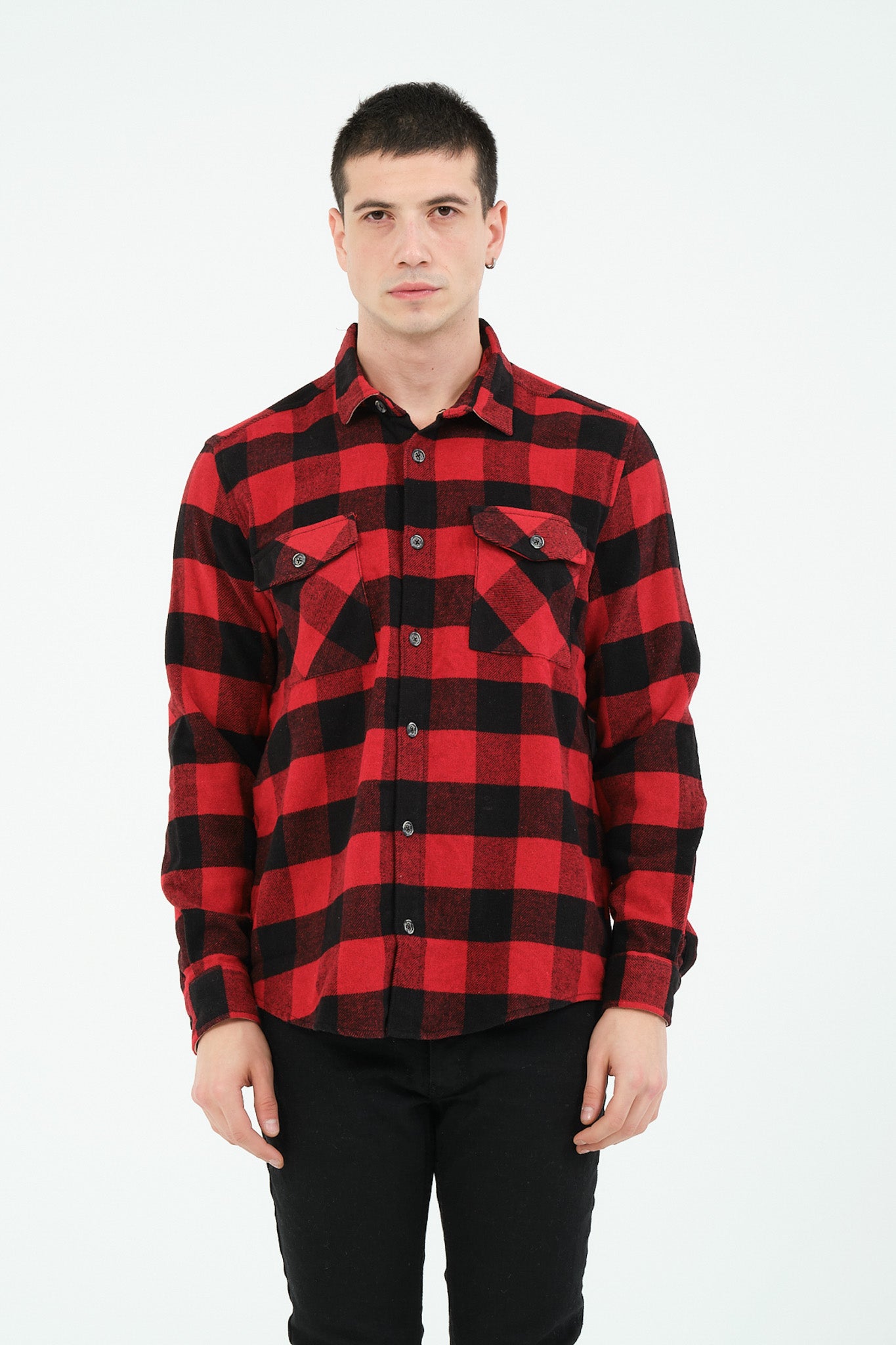 Cosplay Erkek Rahat Kesim Ekose Oduncu Flanel Gömlek - Kalın %100 Pamuk Çift Cep Kışlık