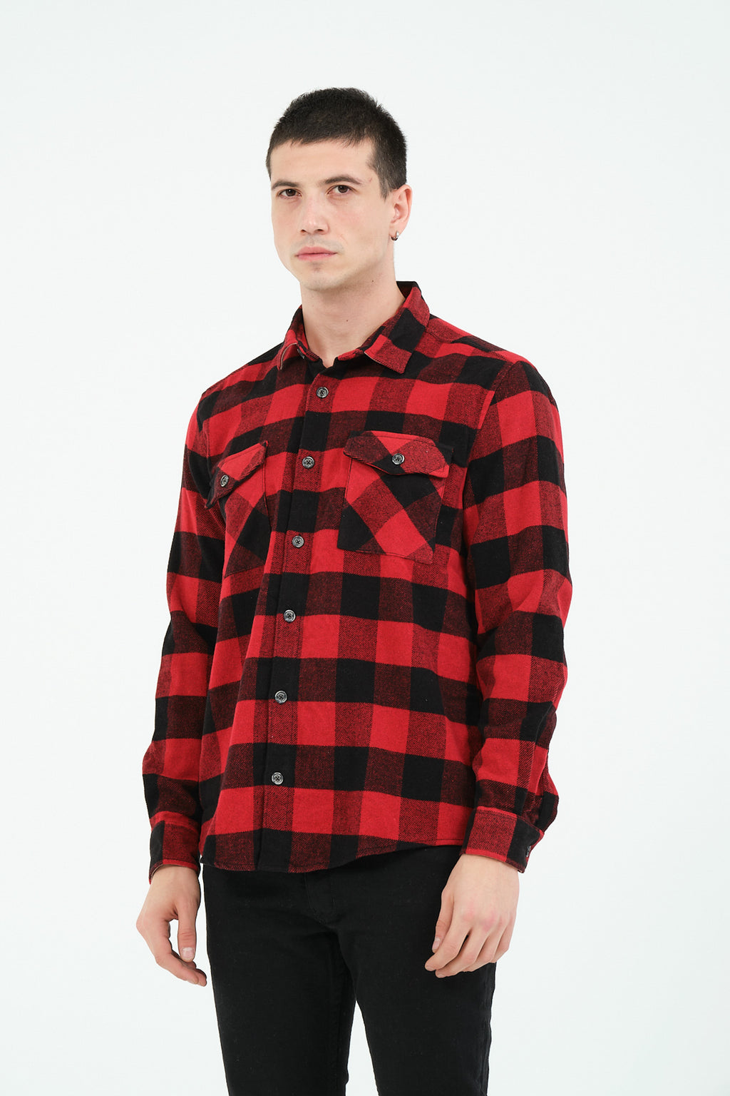 Cosplay Erkek Rahat Kesim Ekose Oduncu Flanel Gömlek - Kalın %100 Pamuk Çift Cep Kışlık