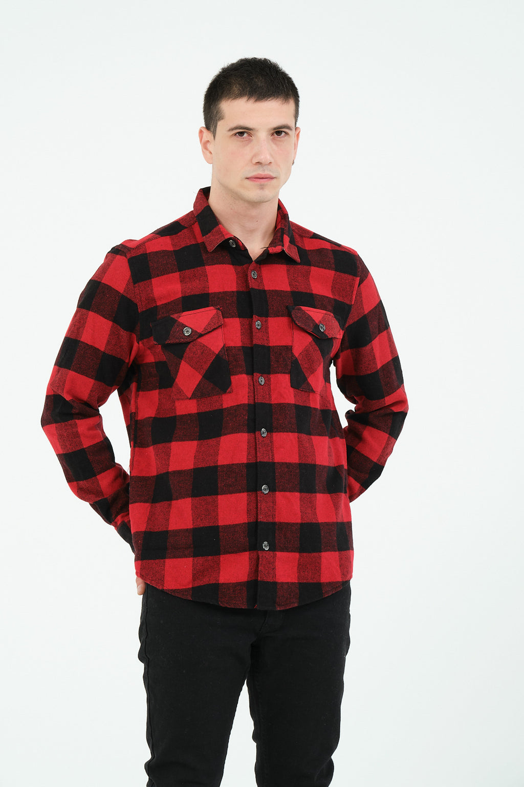 Cosplay Erkek Rahat Kesim Ekose Oduncu Flanel Gömlek - Kalın %100 Pamuk Çift Cep Kışlık