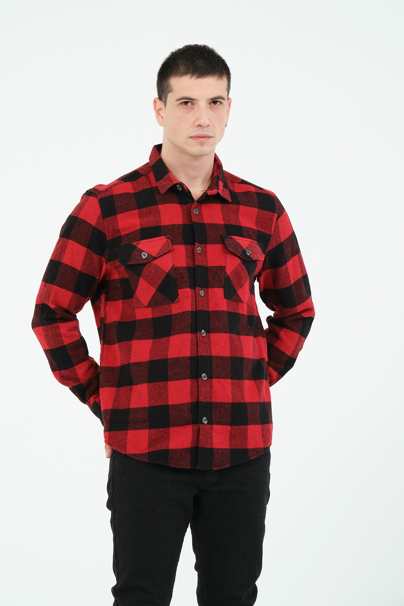 Cosplay Erkek Rahat Kesim Ekose Oduncu Flanel Gömlek - Kalın %100 Pamuk Çift Cep Kışlık