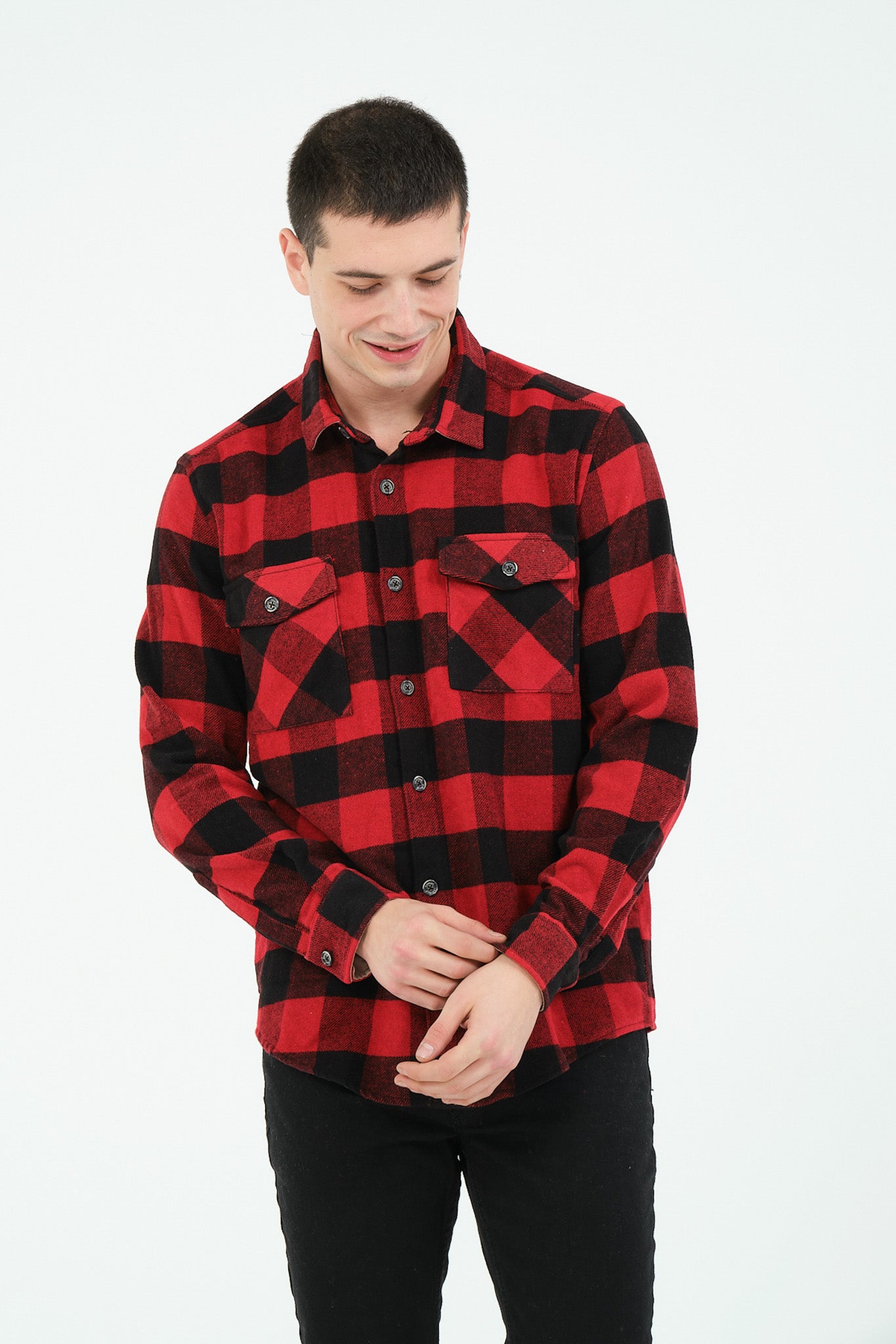 Cosplay Erkek Rahat Kesim Ekose Oduncu Flanel Gömlek - Kalın %100 Pamuk Çift Cep Kışlık
