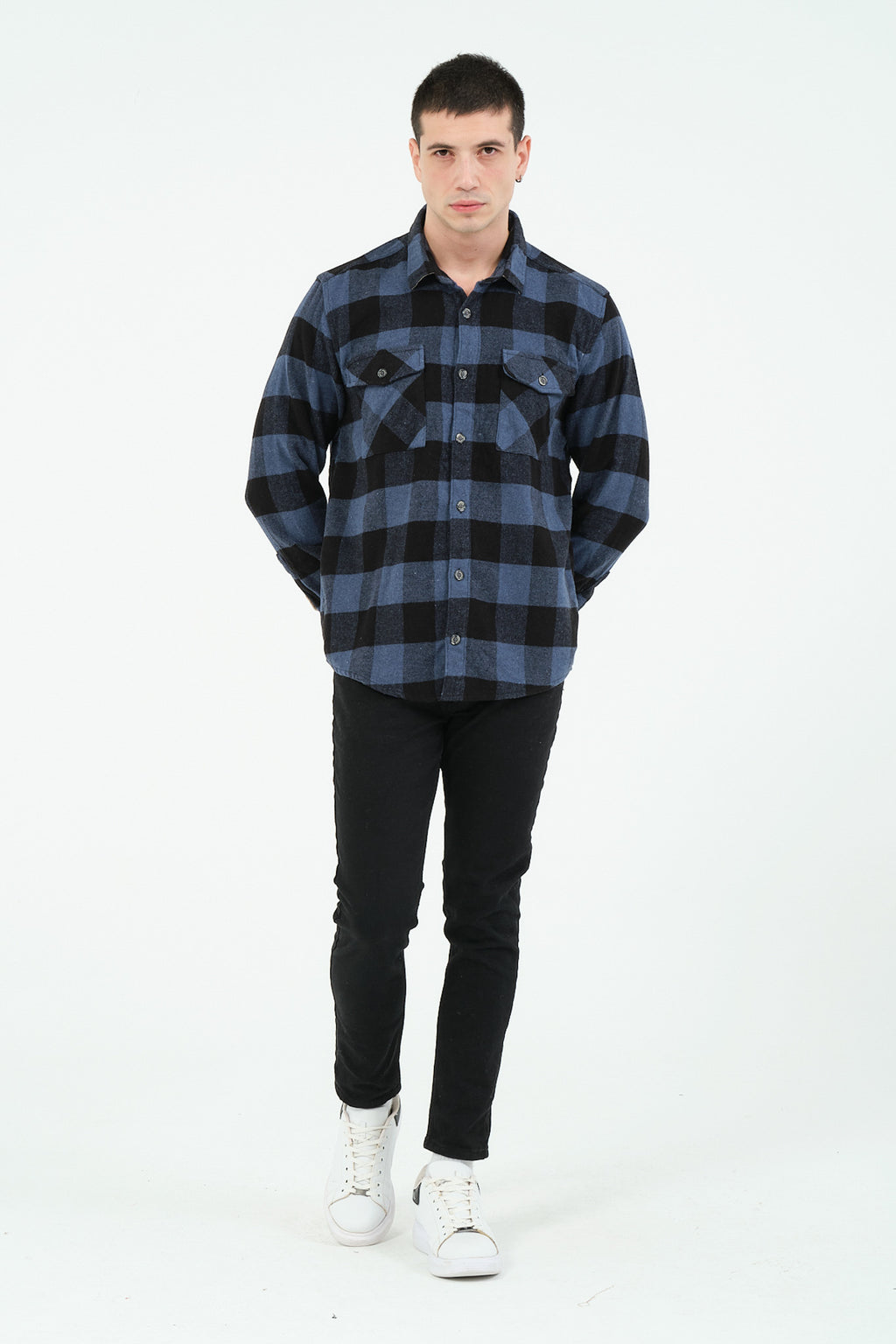 Cosplay Erkek Rahat Kesim Ekose Oduncu Flanel Gömlek - Kalın %100 Pamuk Çift Cep Kışlık