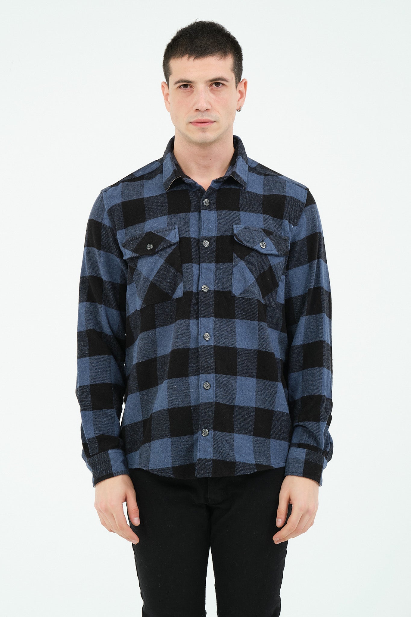 Cosplay Erkek Rahat Kesim Ekose Oduncu Flanel Gömlek - Kalın %100 Pamuk Çift Cep Kışlık