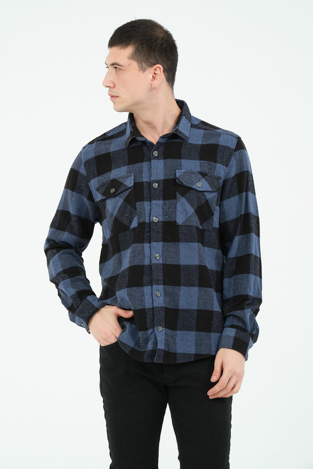 Cosplay Erkek Rahat Kesim Ekose Oduncu Flanel Gömlek - Kalın %100 Pamuk Çift Cep Kışlık