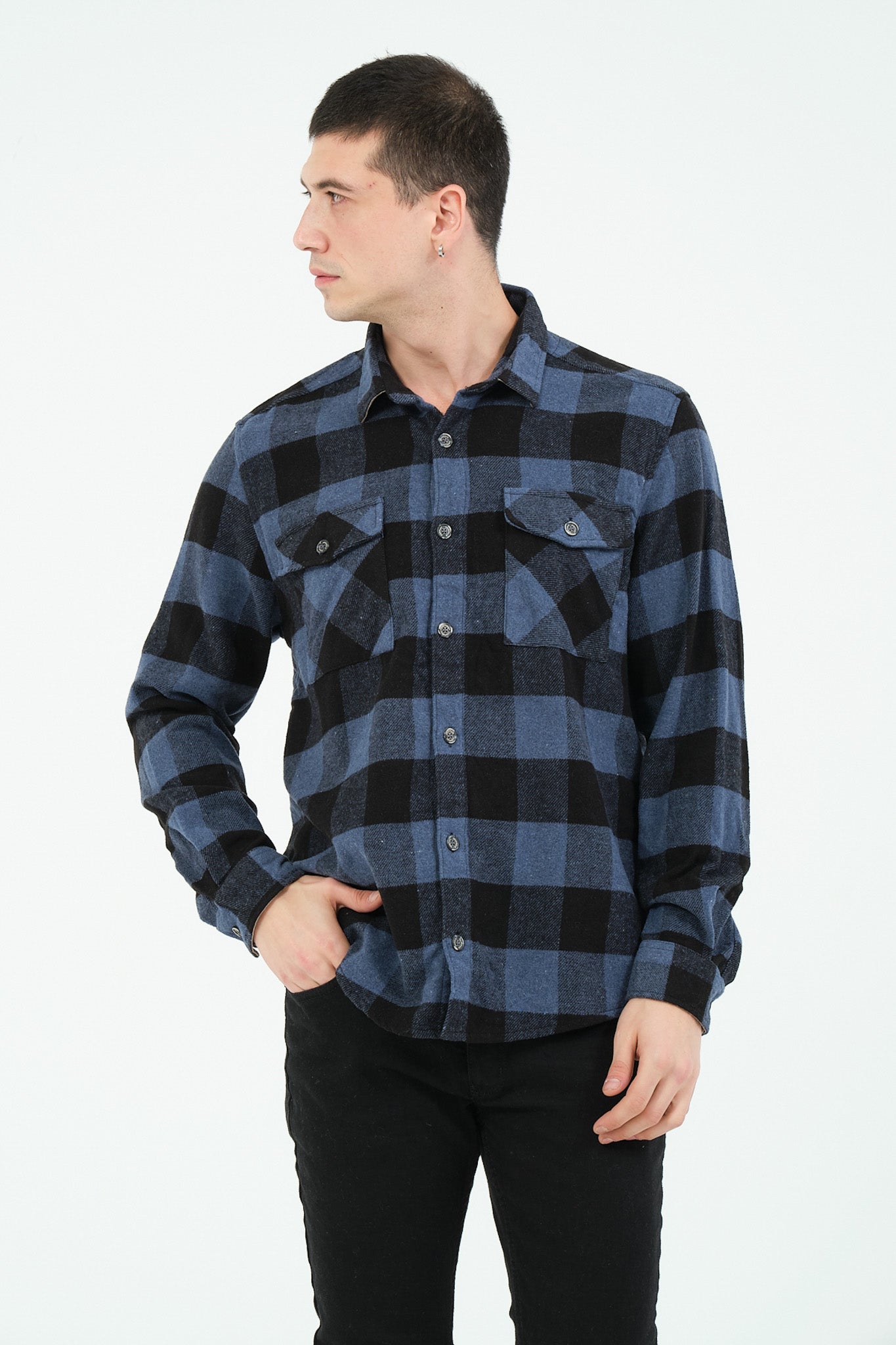 Cosplay Erkek Rahat Kesim Ekose Oduncu Flanel Gömlek - Kalın %100 Pamuk Çift Cep Kışlık