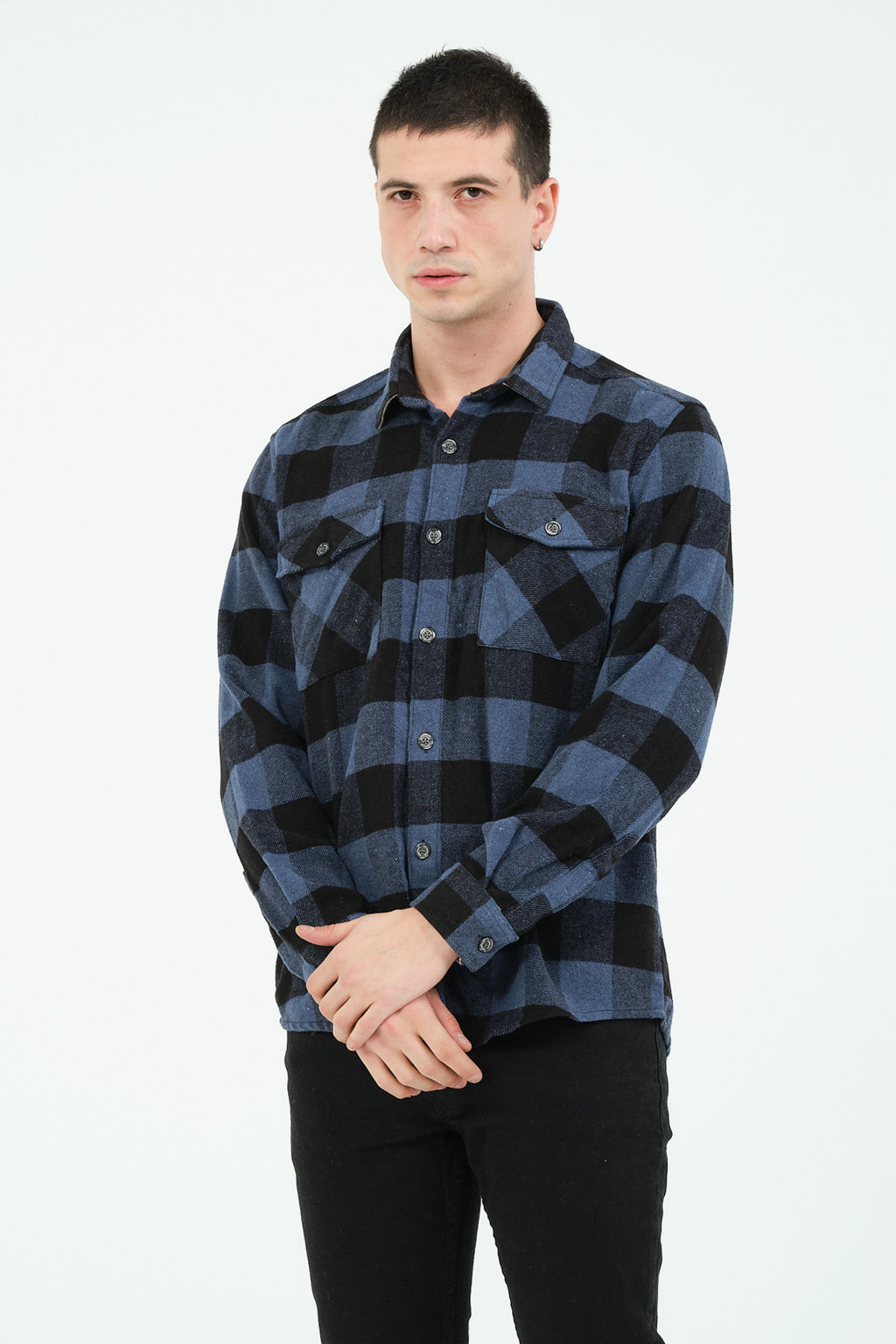 Cosplay Erkek Rahat Kesim Ekose Oduncu Flanel Gömlek - Kalın %100 Pamuk Çift Cep Kışlık