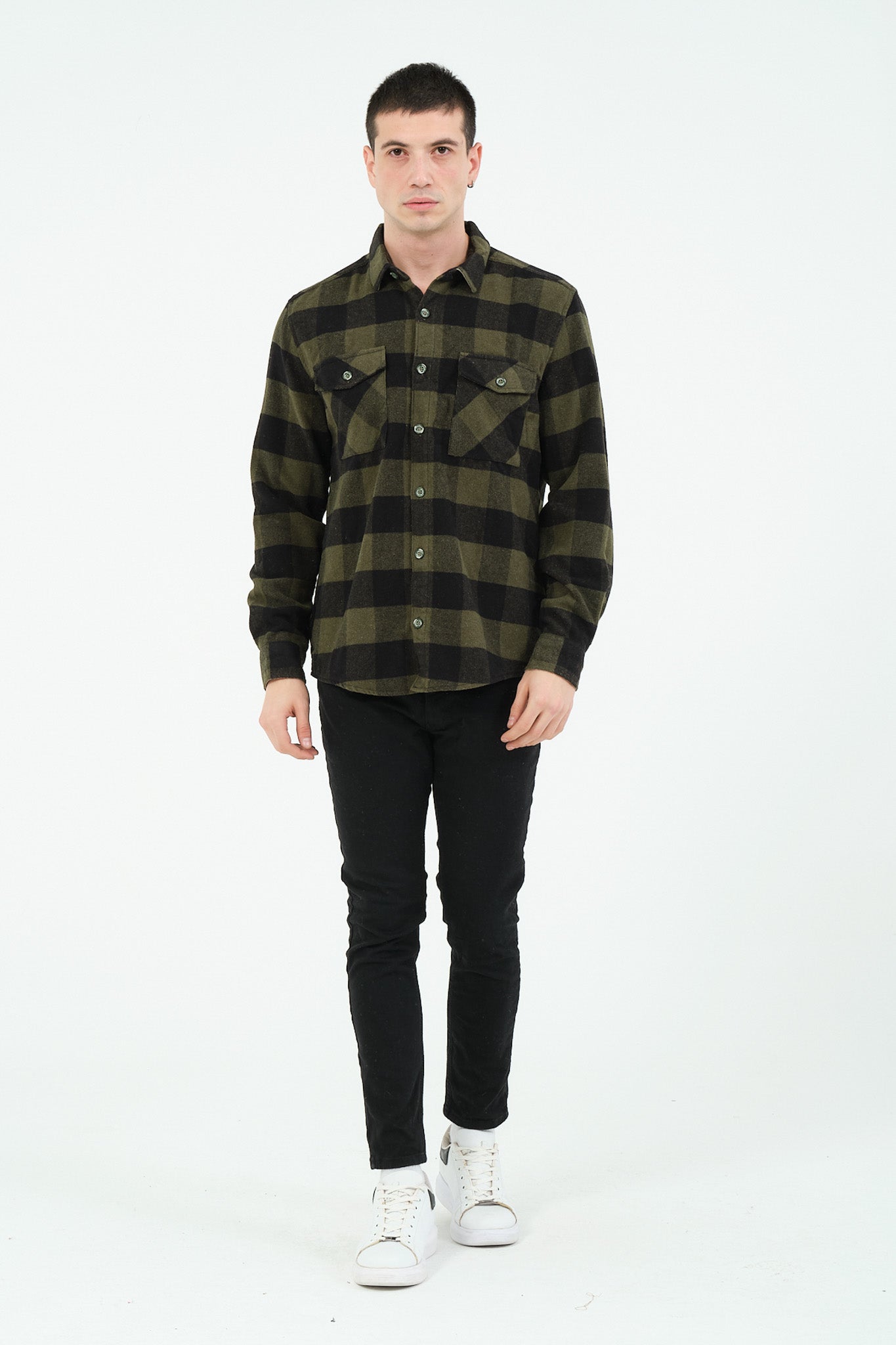 Cosplay Erkek Rahat Kesim Ekose Oduncu Flanel Gömlek - Kalın %100 Pamuk Çift Cep Kışlık