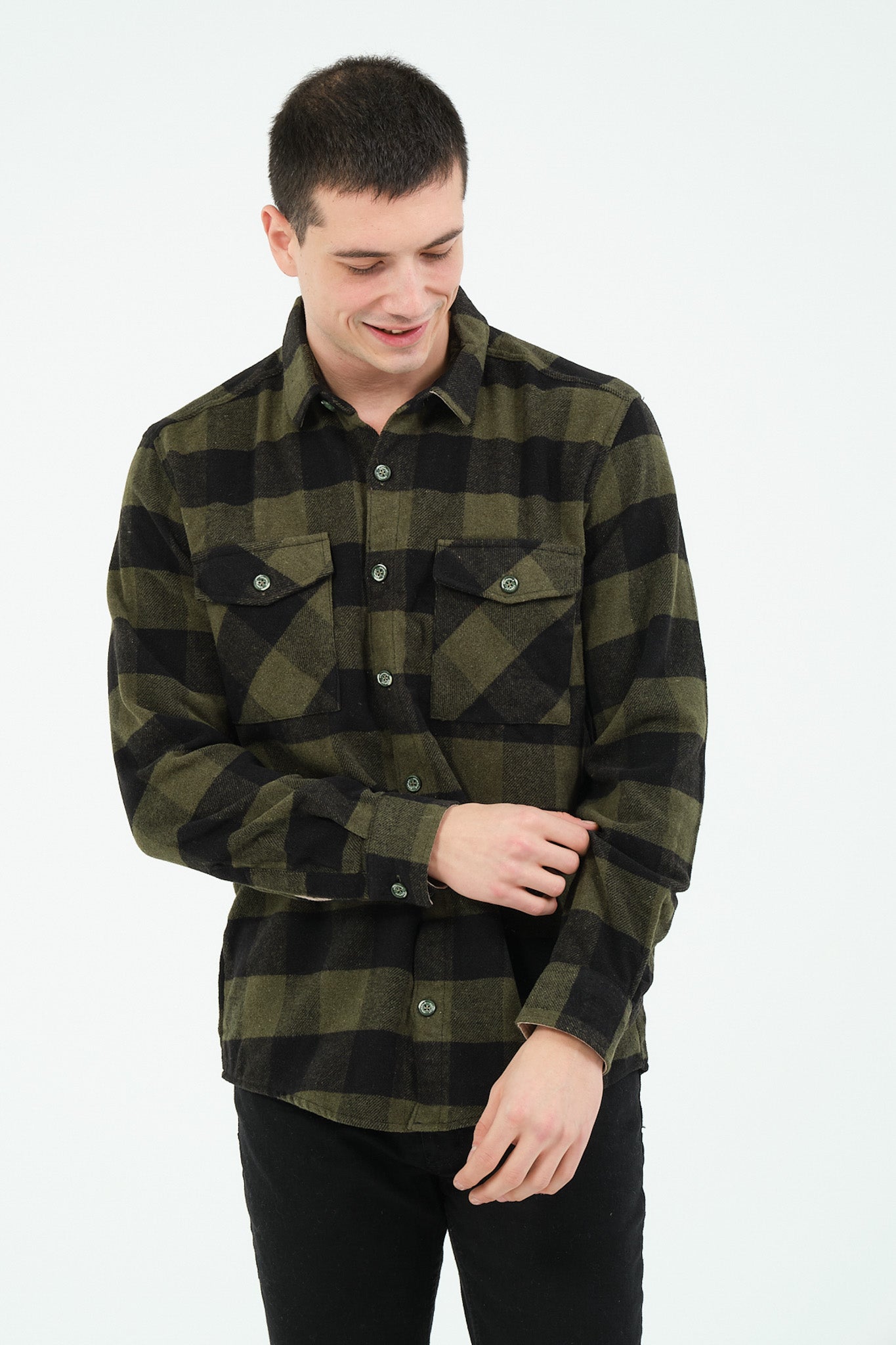 Cosplay Erkek Rahat Kesim Ekose Oduncu Flanel Gömlek - Kalın %100 Pamuk Çift Cep Kışlık