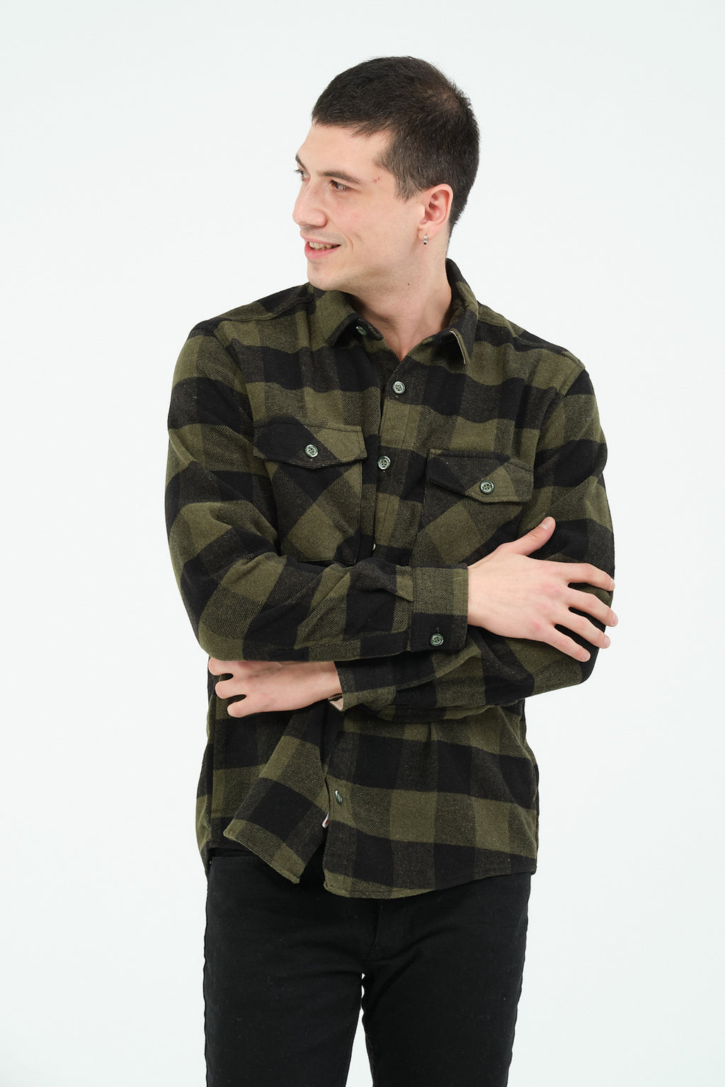 Cosplay Erkek Rahat Kesim Ekose Oduncu Flanel Gömlek - Kalın %100 Pamuk Çift Cep Kışlık