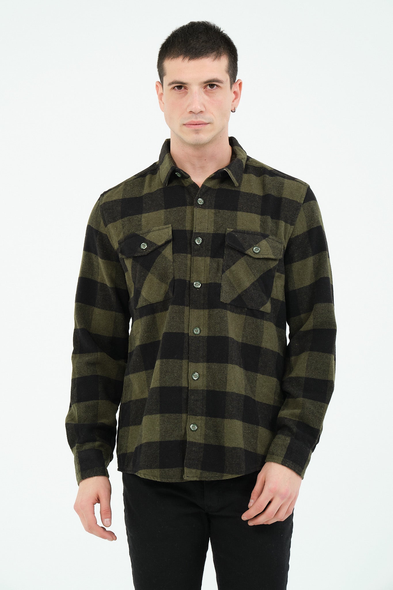 Cosplay Erkek Rahat Kesim Ekose Oduncu Flanel Gömlek - Kalın %100 Pamuk Çift Cep Kışlık