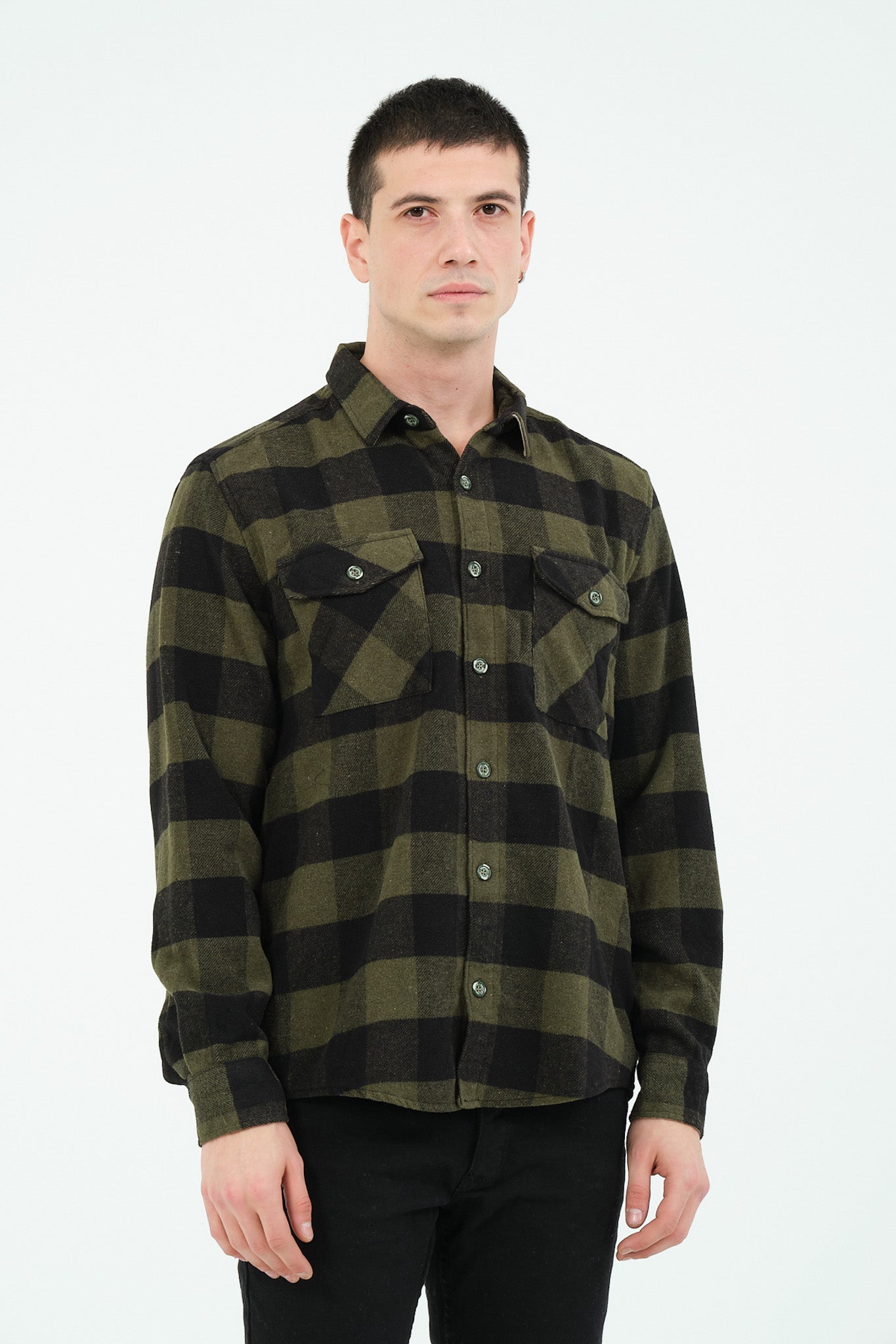 Cosplay Erkek Rahat Kesim Ekose Oduncu Flanel Gömlek - Kalın %100 Pamuk Çift Cep Kışlık