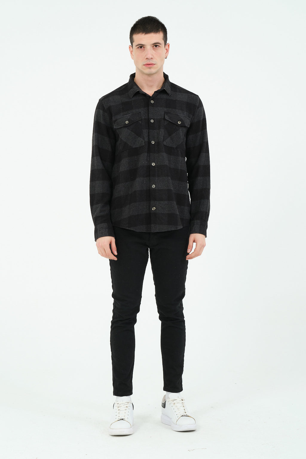 Cosplay Erkek Rahat Kesim Ekose Oduncu Flanel Gömlek - Kalın %100 Pamuk Çift Cep Kışlık