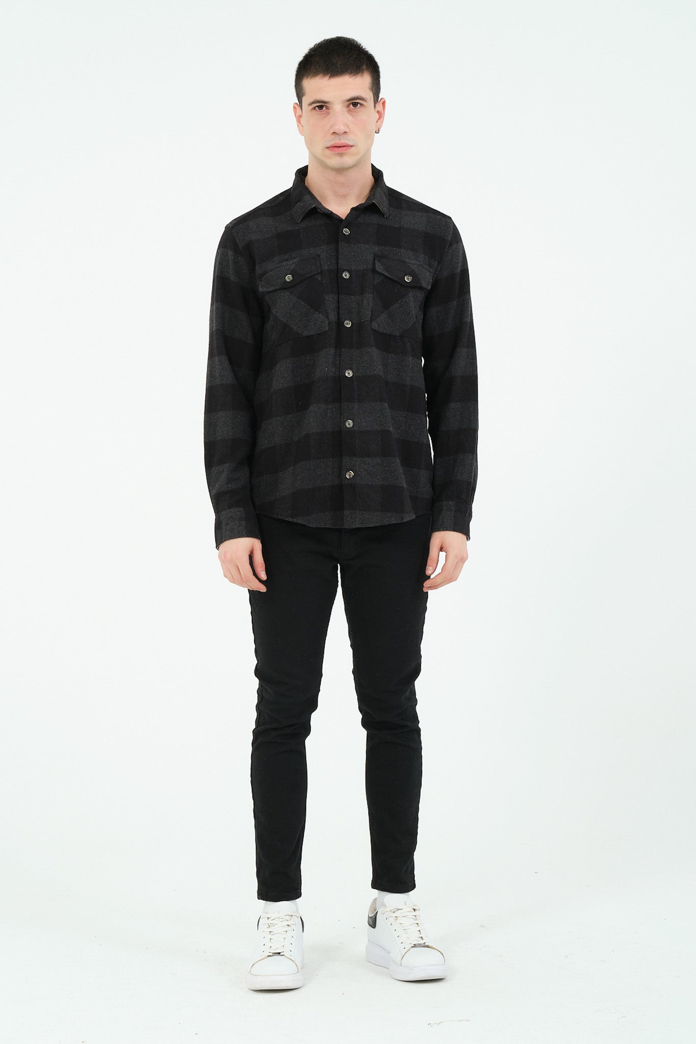 Cosplay Erkek Rahat Kesim Ekose Oduncu Flanel Gömlek - Kalın %100 Pamuk Çift Cep Kışlık