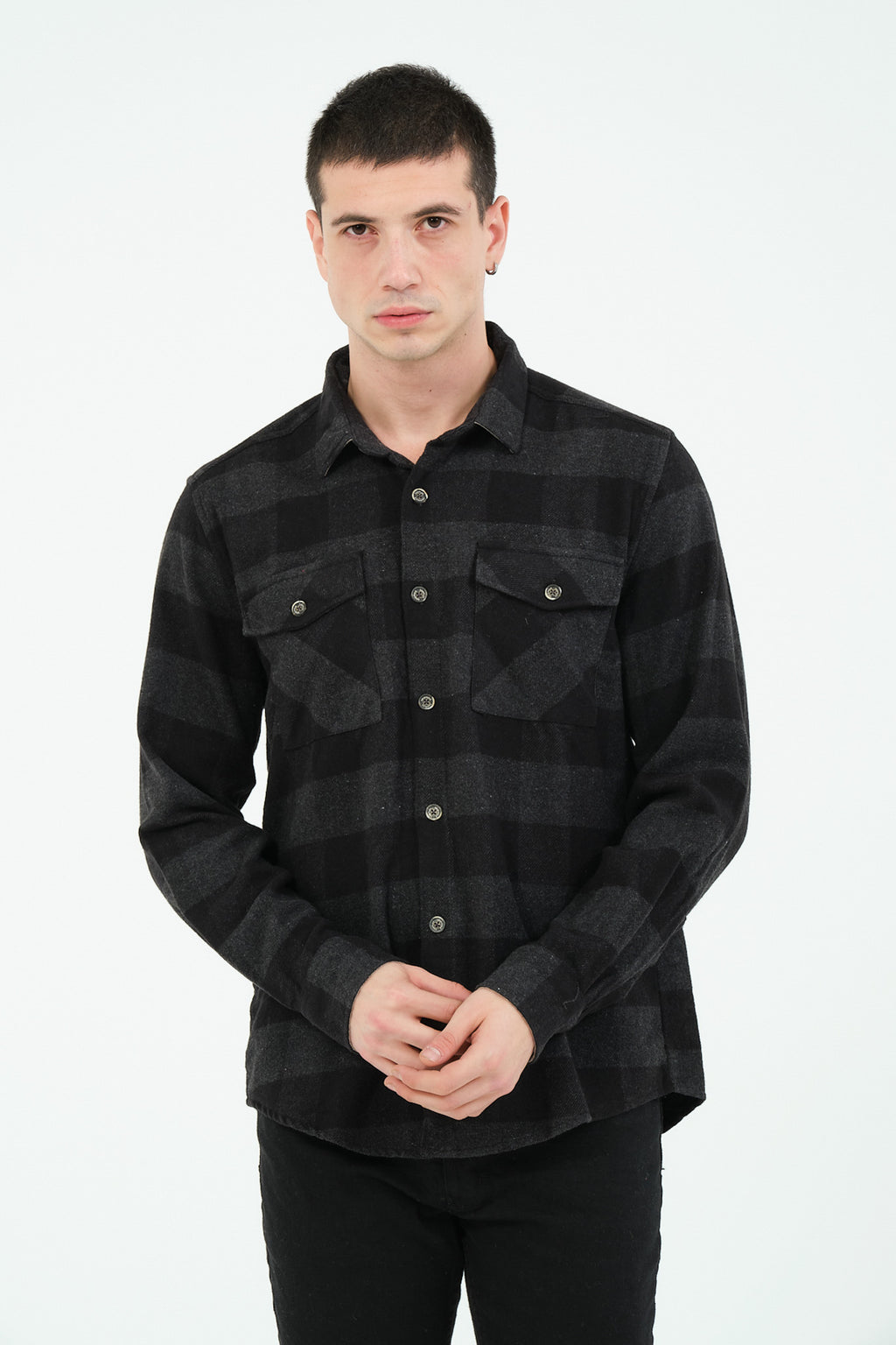 Cosplay Erkek Rahat Kesim Ekose Oduncu Flanel Gömlek - Kalın %100 Pamuk Çift Cep Kışlık