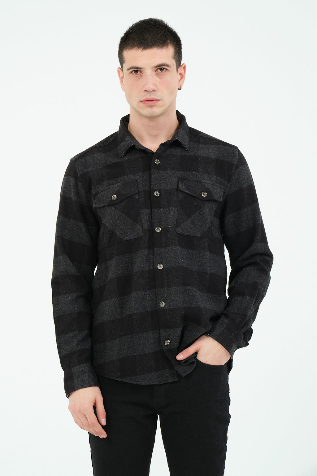 Cosplay Erkek Rahat Kesim Ekose Oduncu Flanel Gömlek - Kalın %100 Pamuk Çift Cep Kışlık