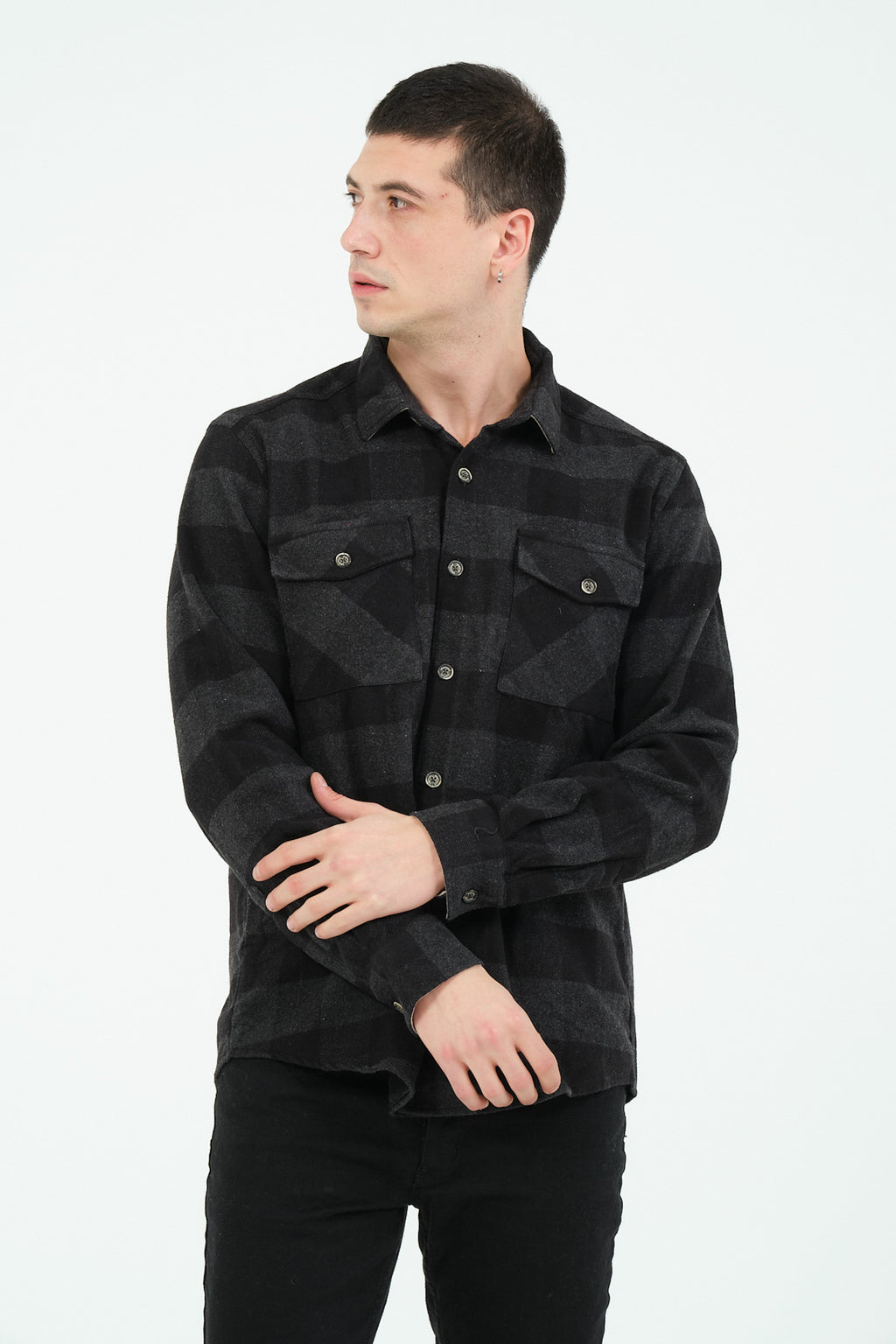 Cosplay Erkek Rahat Kesim Ekose Oduncu Flanel Gömlek - Kalın %100 Pamuk Çift Cep Kışlık