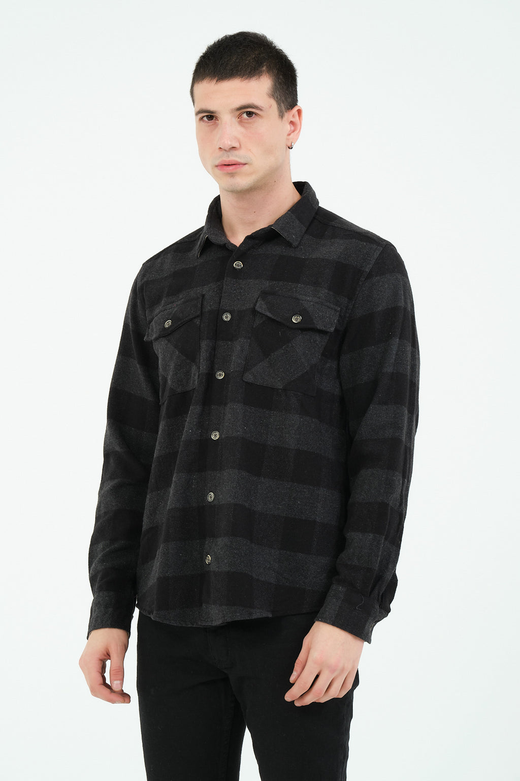 Cosplay Erkek Rahat Kesim Ekose Oduncu Flanel Gömlek - Kalın %100 Pamuk Çift Cep Kışlık