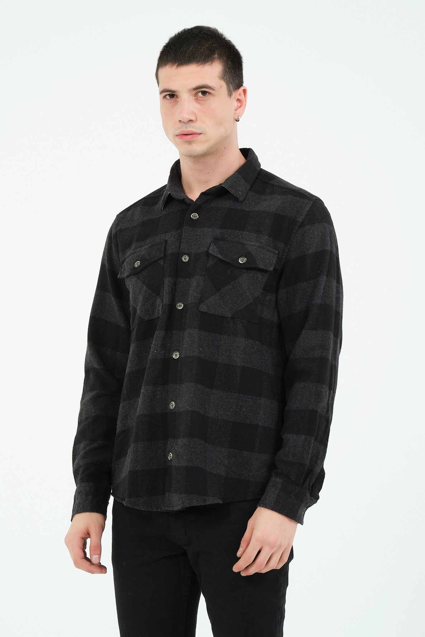 Cosplay Erkek Rahat Kesim Ekose Oduncu Flanel Gömlek - Kalın %100 Pamuk Çift Cep Kışlık