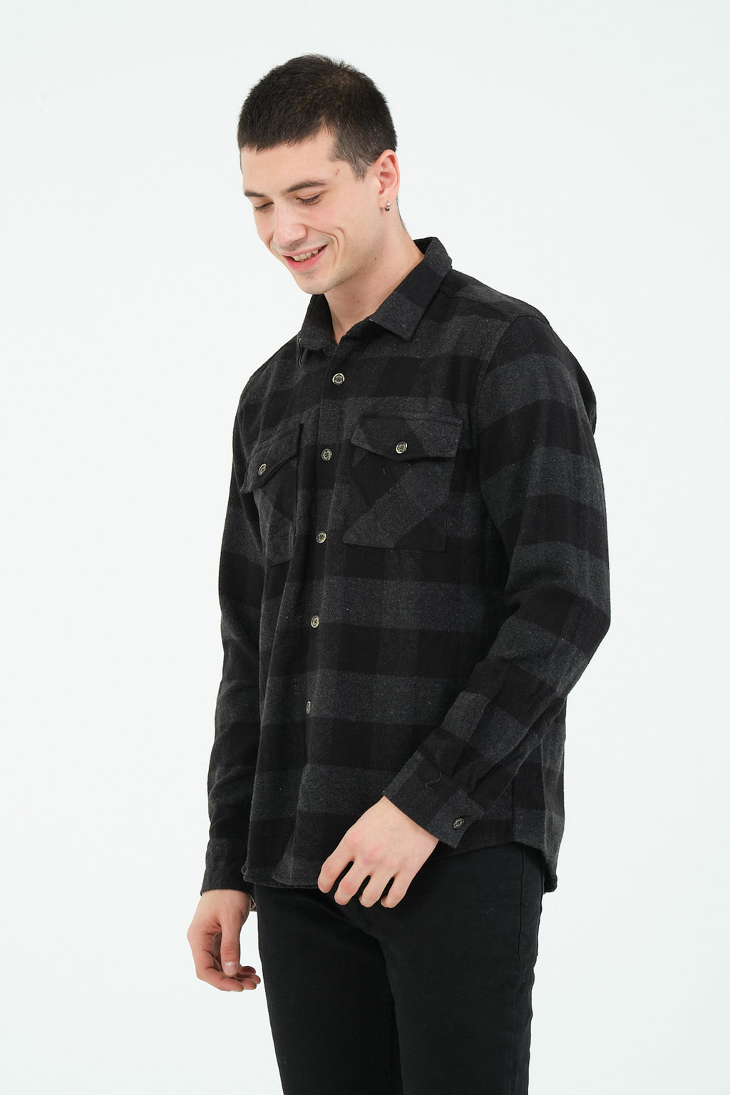 Cosplay Erkek Rahat Kesim Ekose Oduncu Flanel Gömlek - Kalın %100 Pamuk Çift Cep Kışlık