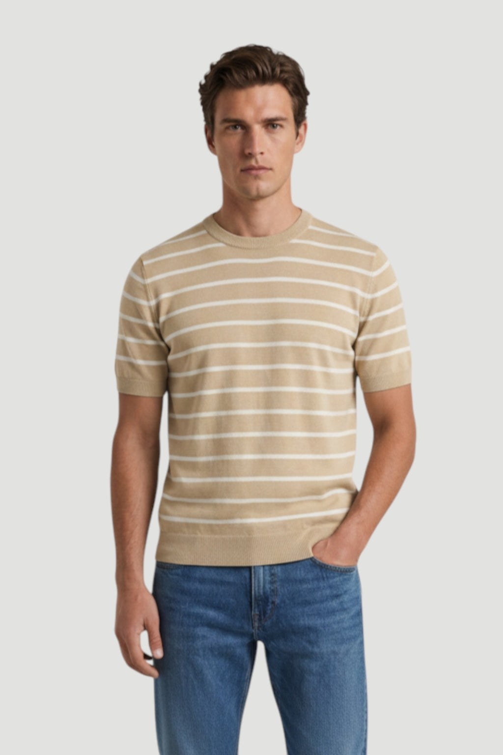 Cosplay Erkek Marine Çizgili Yazlık Viskon Karışımlı İnce Triko T-Shirt