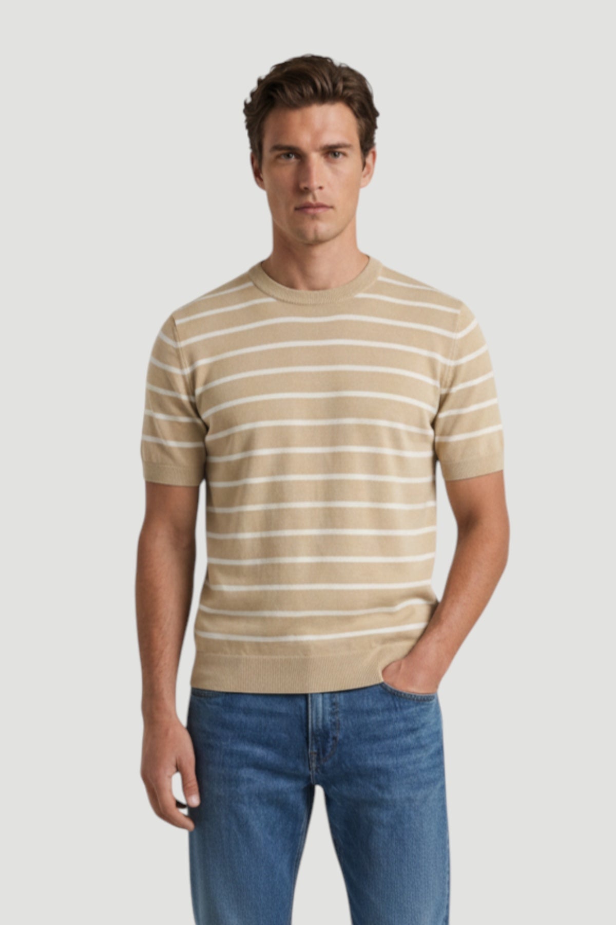 Cosplay Erkek Marine Çizgili Yazlık Viskon Karışımlı İnce Triko T-Shirt