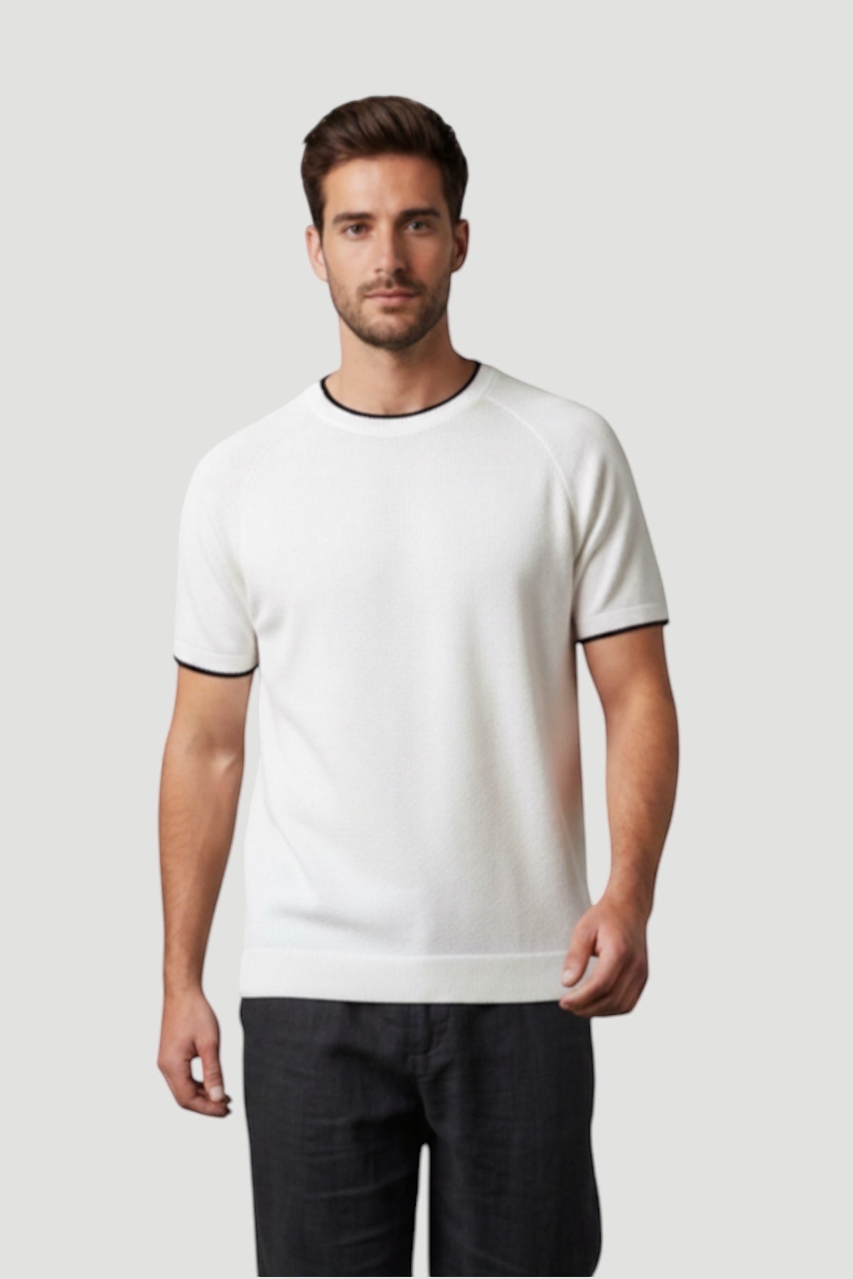 Cosplay Erkek Reglan Kısa Kol Biye Detaylı Triko T-Shirt Bisiklet Yaka