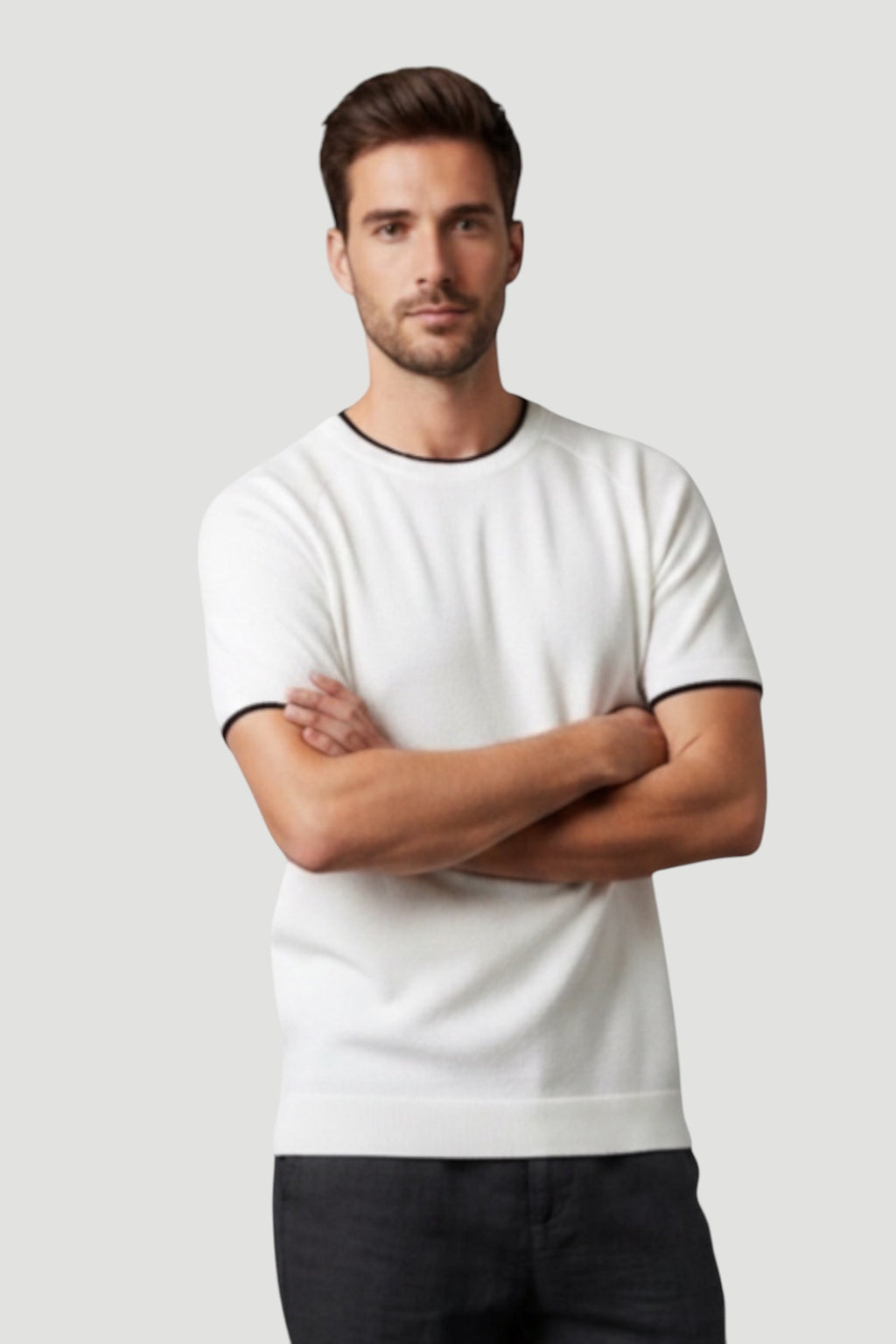 Cosplay Erkek Reglan Kısa Kol Biye Detaylı Triko T-Shirt Bisiklet Yaka