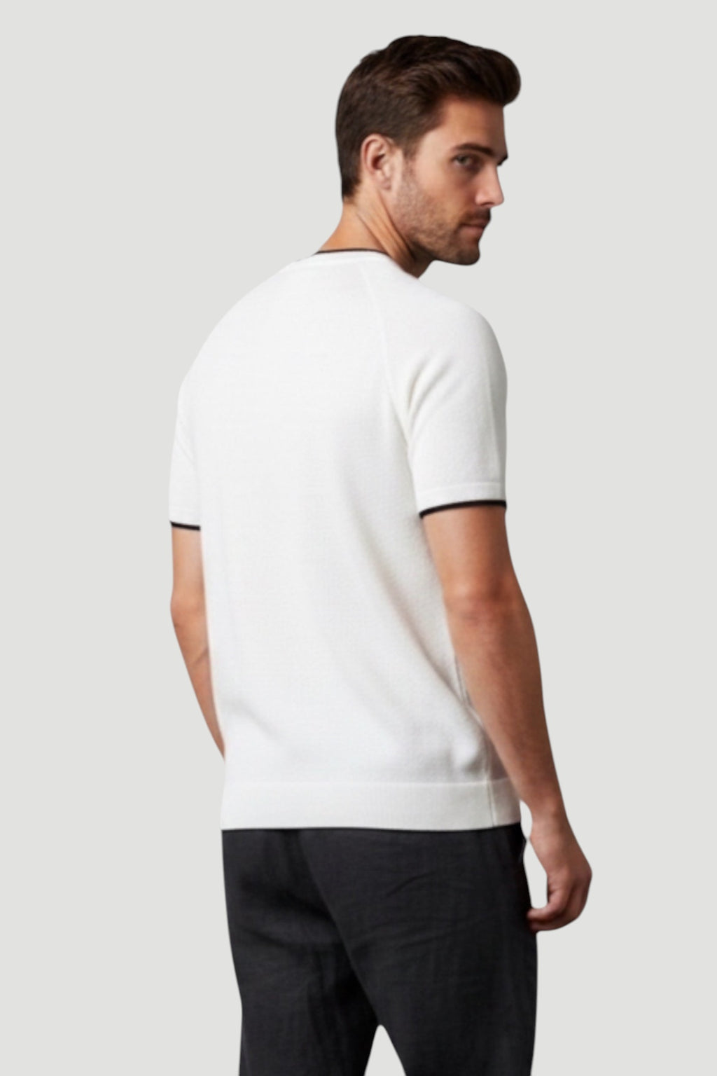 Cosplay Erkek Reglan Kısa Kol Biye Detaylı Triko T-Shirt Bisiklet Yaka