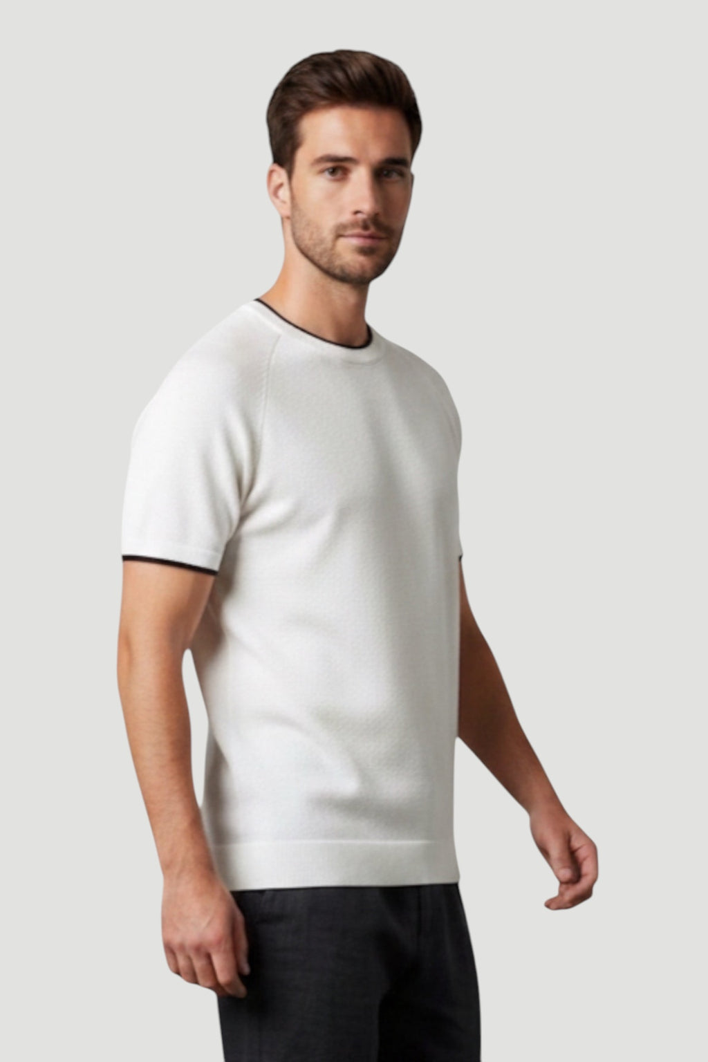 Cosplay Erkek Reglan Kısa Kol Biye Detaylı Triko T-Shirt Bisiklet Yaka