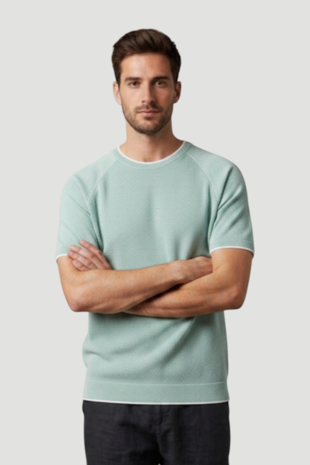 Cosplay Erkek Reglan Kısa Kol Biye Detaylı Triko T-Shirt Bisiklet Yaka
