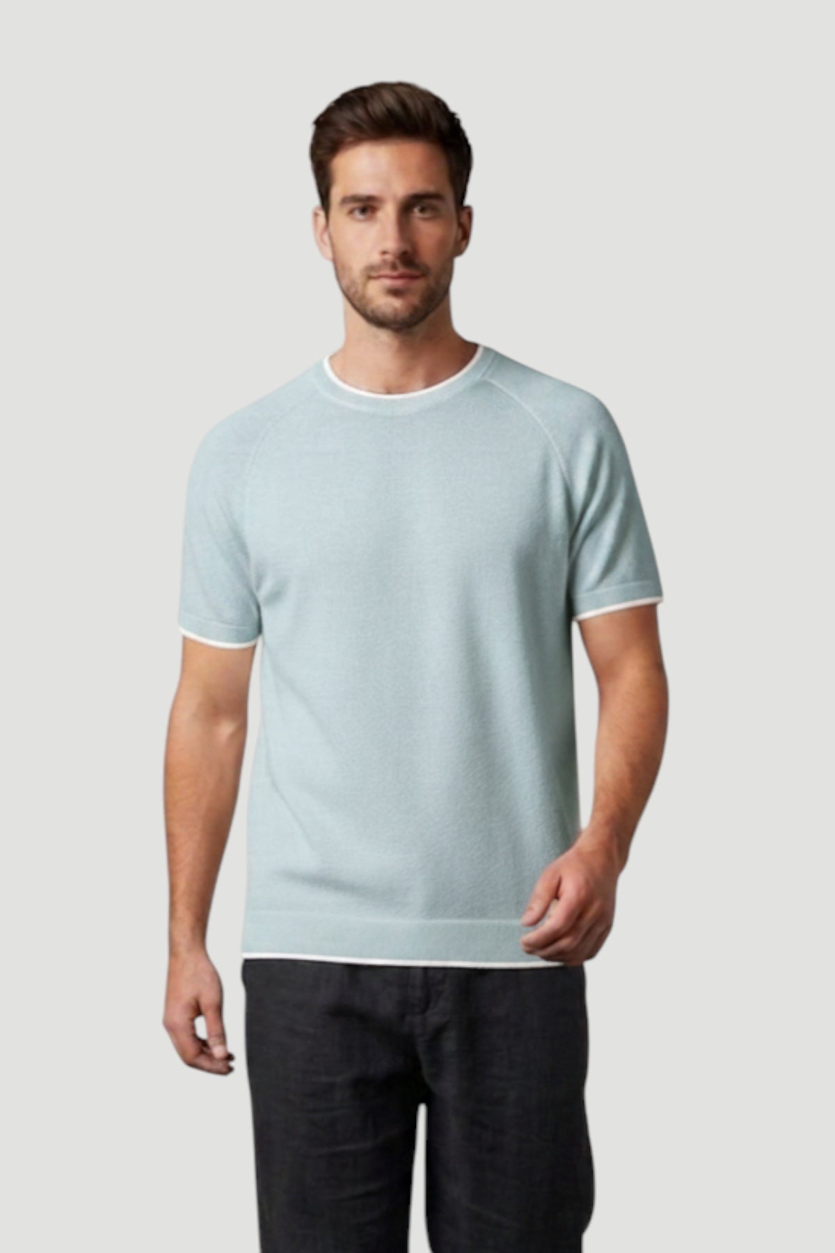 Cosplay Erkek Reglan Kısa Kol Biye Detaylı Triko T-Shirt Bisiklet Yaka
