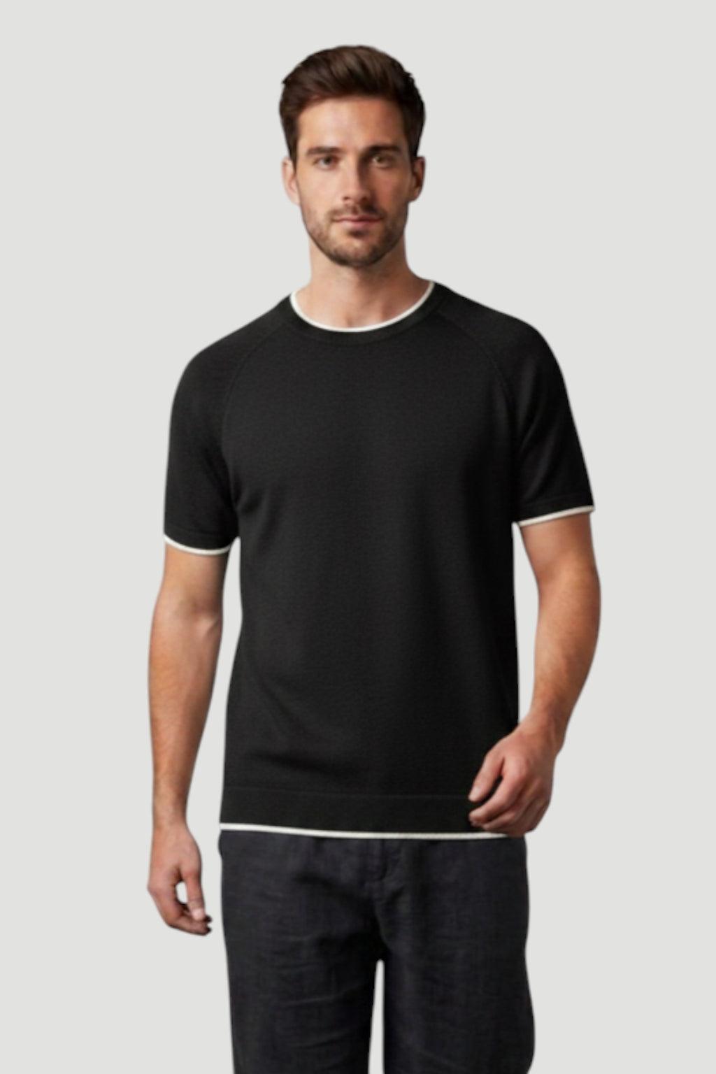 Cosplay Erkek Reglan Kısa Kol Biye Detaylı Triko T-Shirt Bisiklet Yaka