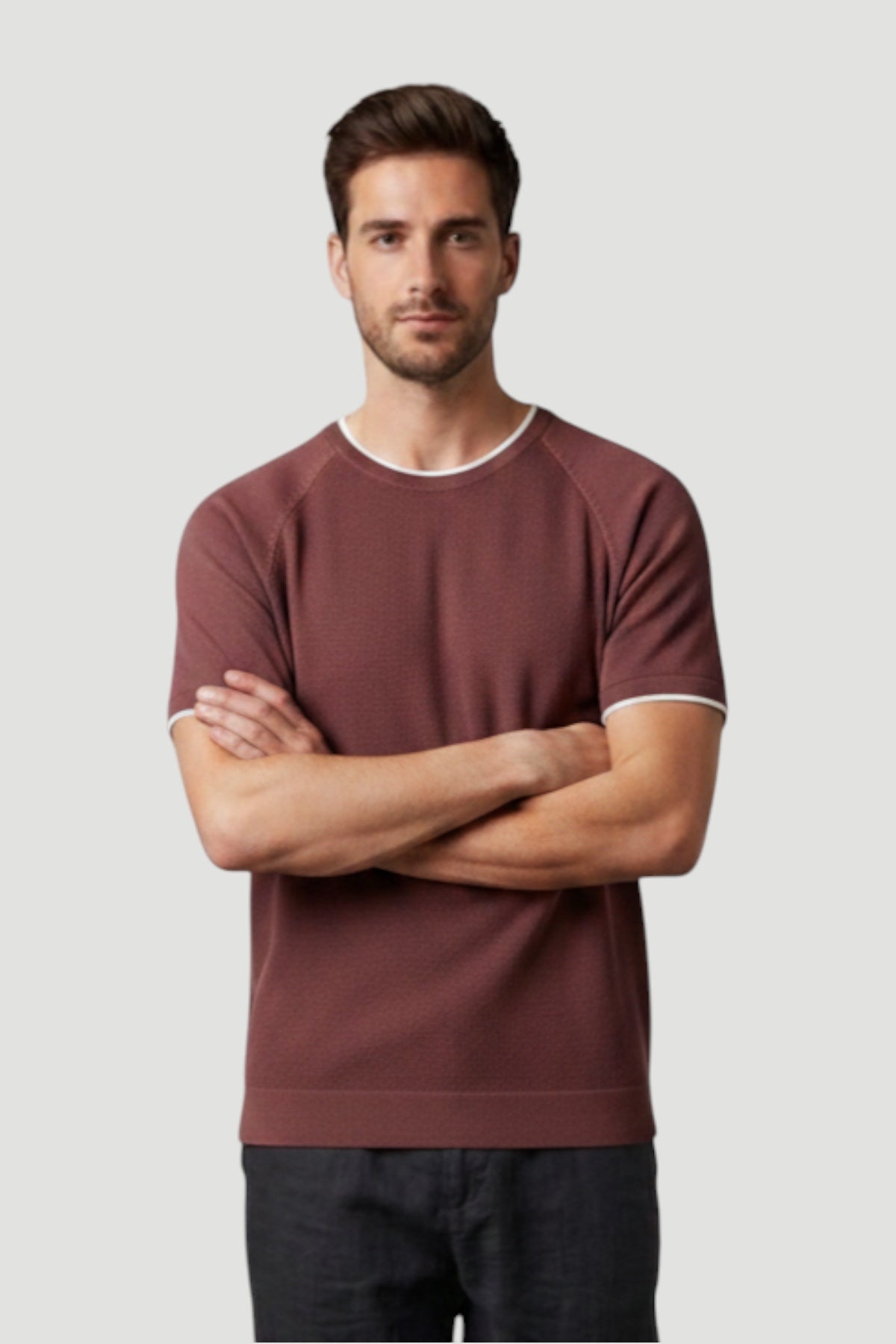Cosplay Erkek Reglan Kısa Kol Biye Detaylı Triko T-Shirt Bisiklet Yaka