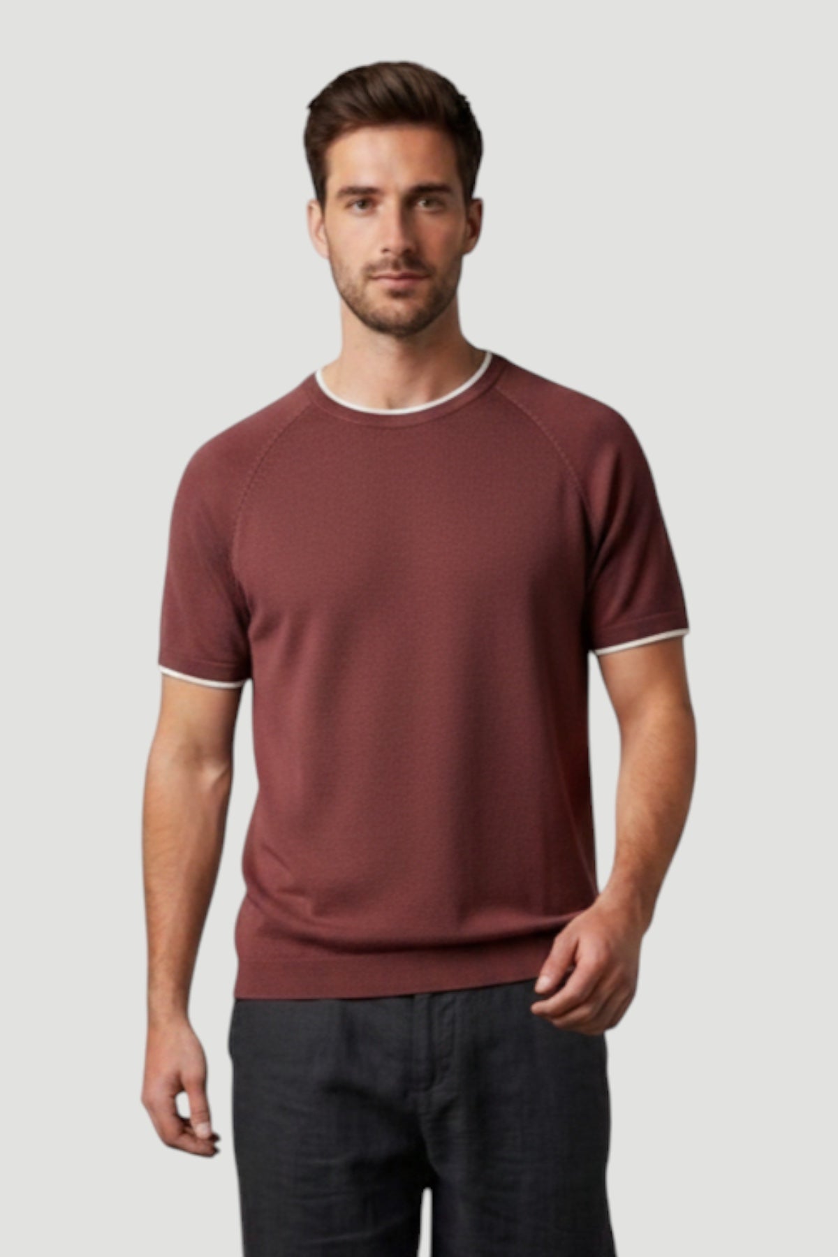 Cosplay Erkek Reglan Kısa Kol Biye Detaylı Triko T-Shirt Bisiklet Yaka