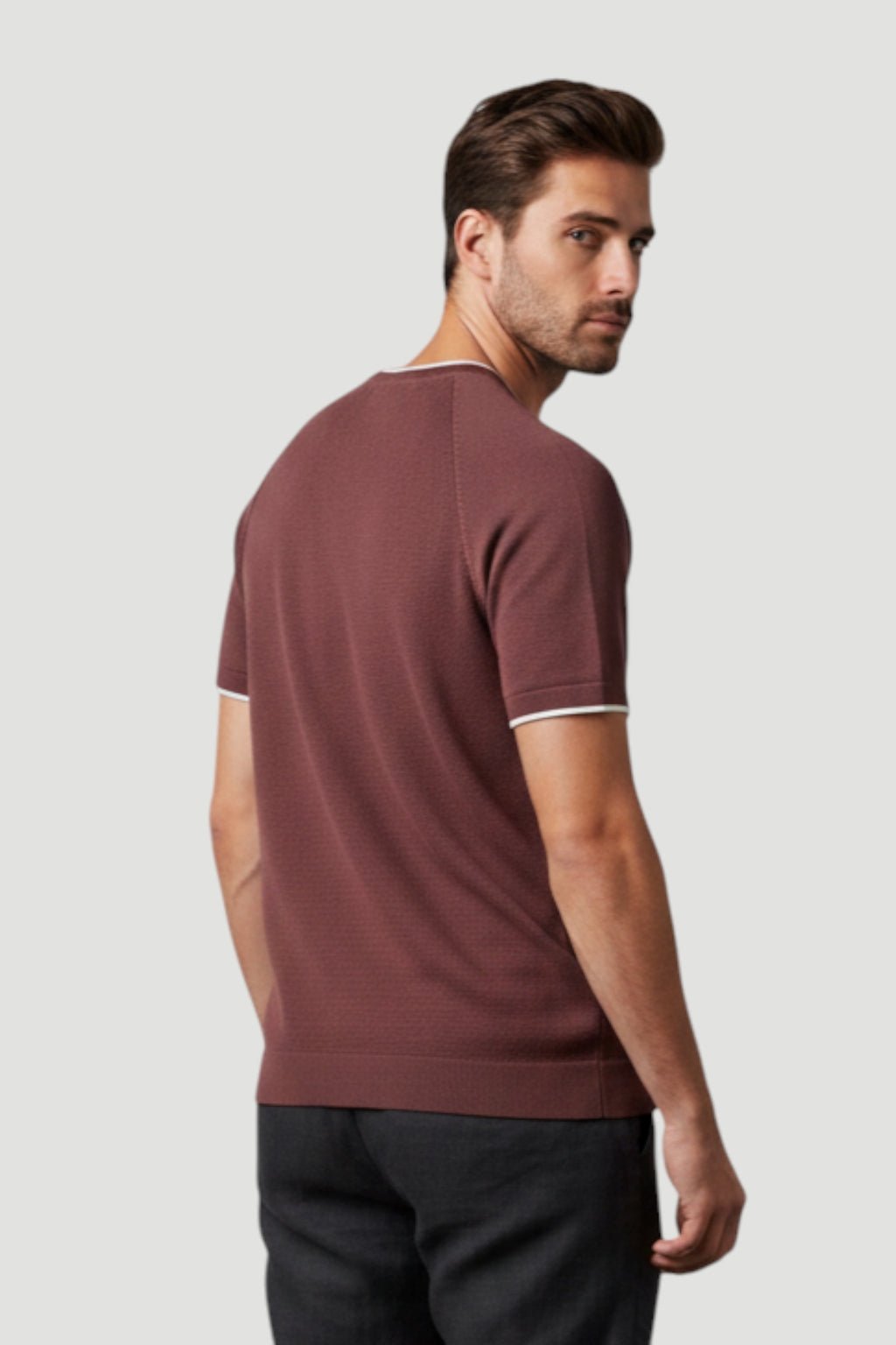 Cosplay Erkek Reglan Kısa Kol Biye Detaylı Triko T-Shirt Bisiklet Yaka