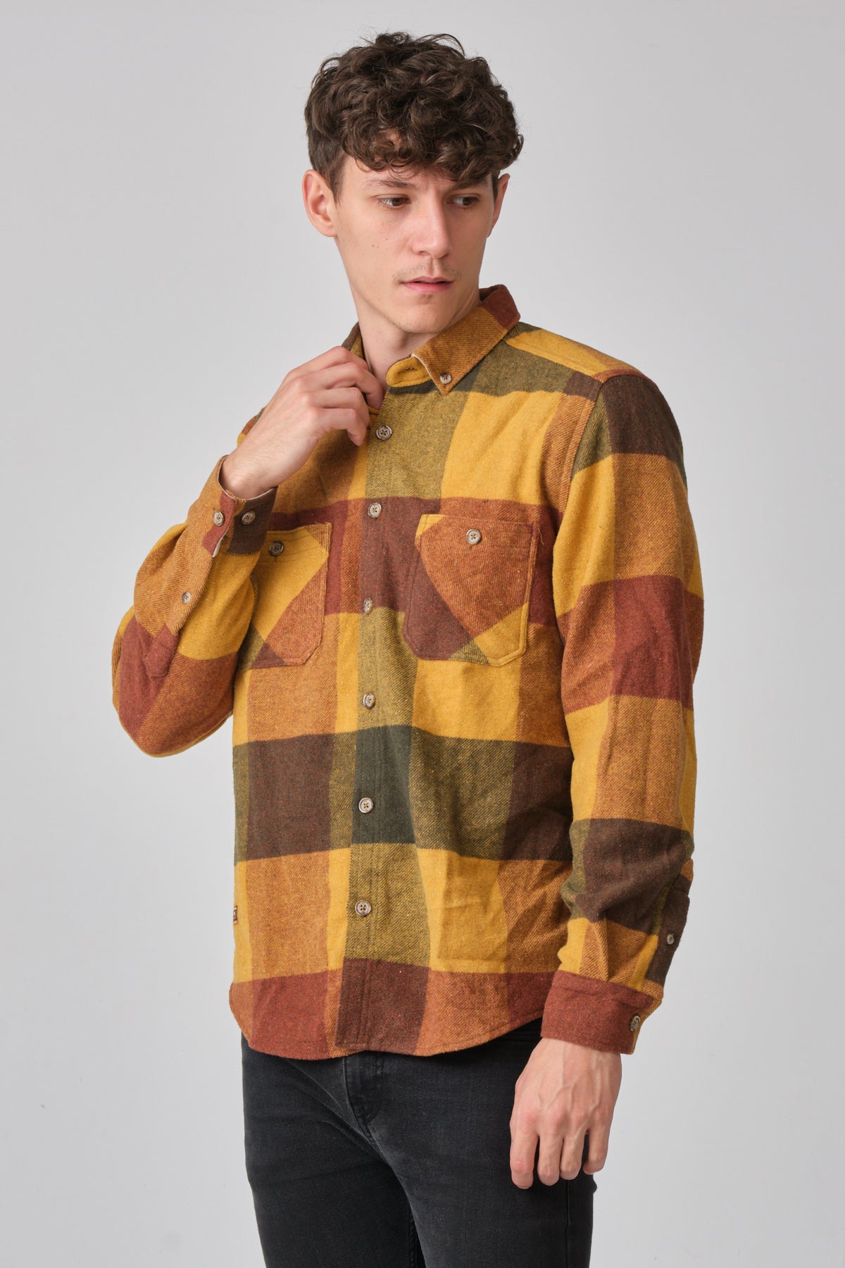 Cosplay Erkek Kalın Gömlek Yaka Kareli Flanel Oduncu Kışlık Cepsiz Gömlek Overshirt