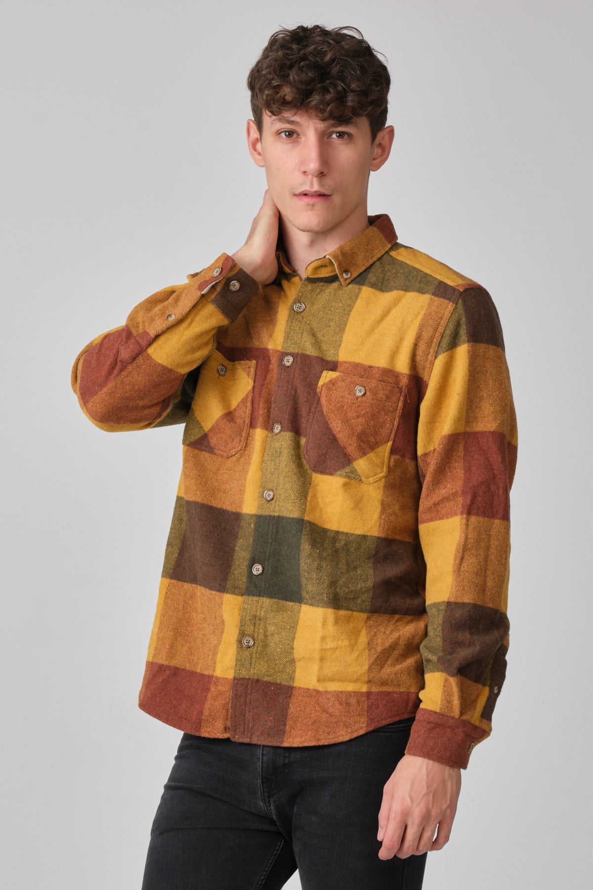 Cosplay Erkek Kalın Gömlek Yaka Kareli Flanel Oduncu Kışlık Cepsiz Gömlek Overshirt