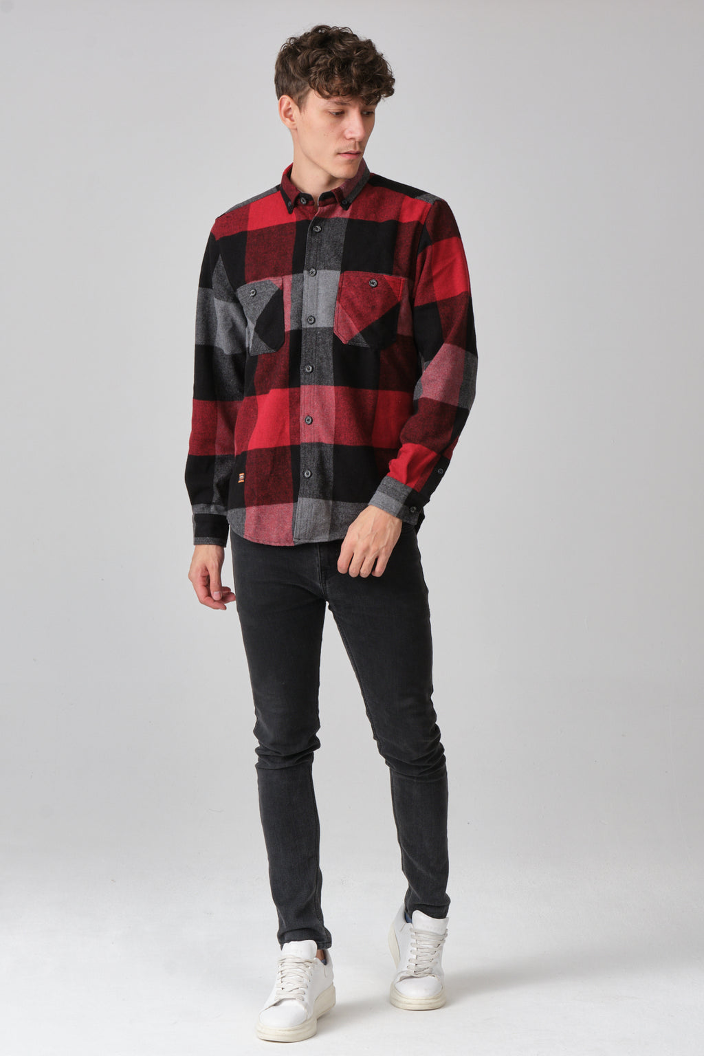 Cosplay Erkek Kalın Gömlek Yaka Kareli Flanel Oduncu Kışlık Cepsiz Gömlek Overshirt