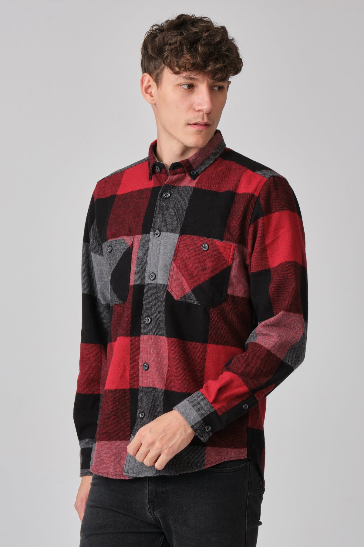 Cosplay Erkek Kalın Gömlek Yaka Kareli Flanel Oduncu Kışlık Cepsiz Gömlek Overshirt