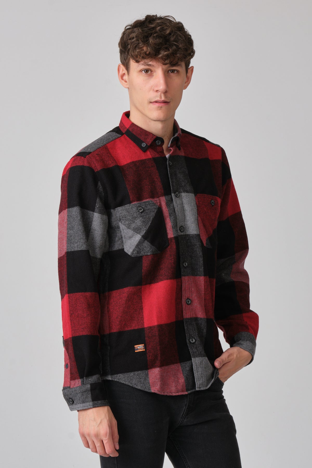 Cosplay Erkek Kalın Gömlek Yaka Kareli Flanel Oduncu Kışlık Cepsiz Gömlek Overshirt