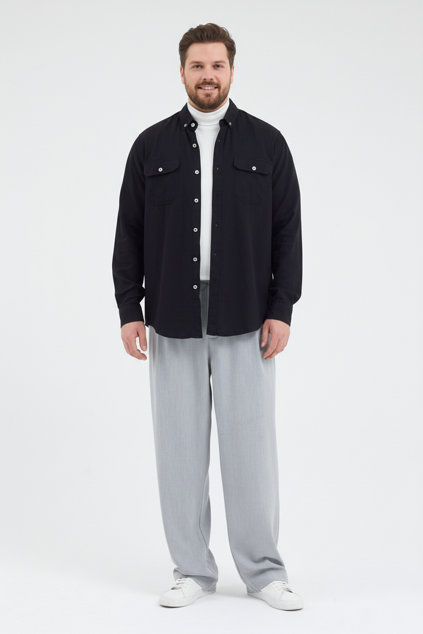 Cosplay Yüzde Yüz Pamuk Çift Cep Kapaklı Uzun Kol Katlanabilir Erkek Gömlek Cosplay