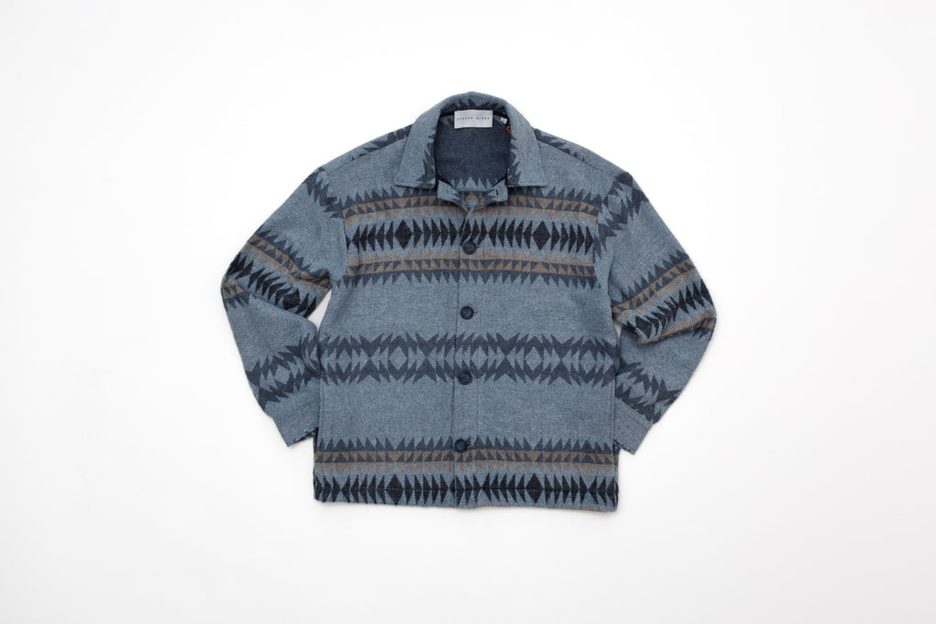 Steppe Rider Erkek Oversize Kalın Kışlık Etnik Kilim Desenli Ceket Gömlek Overshirt